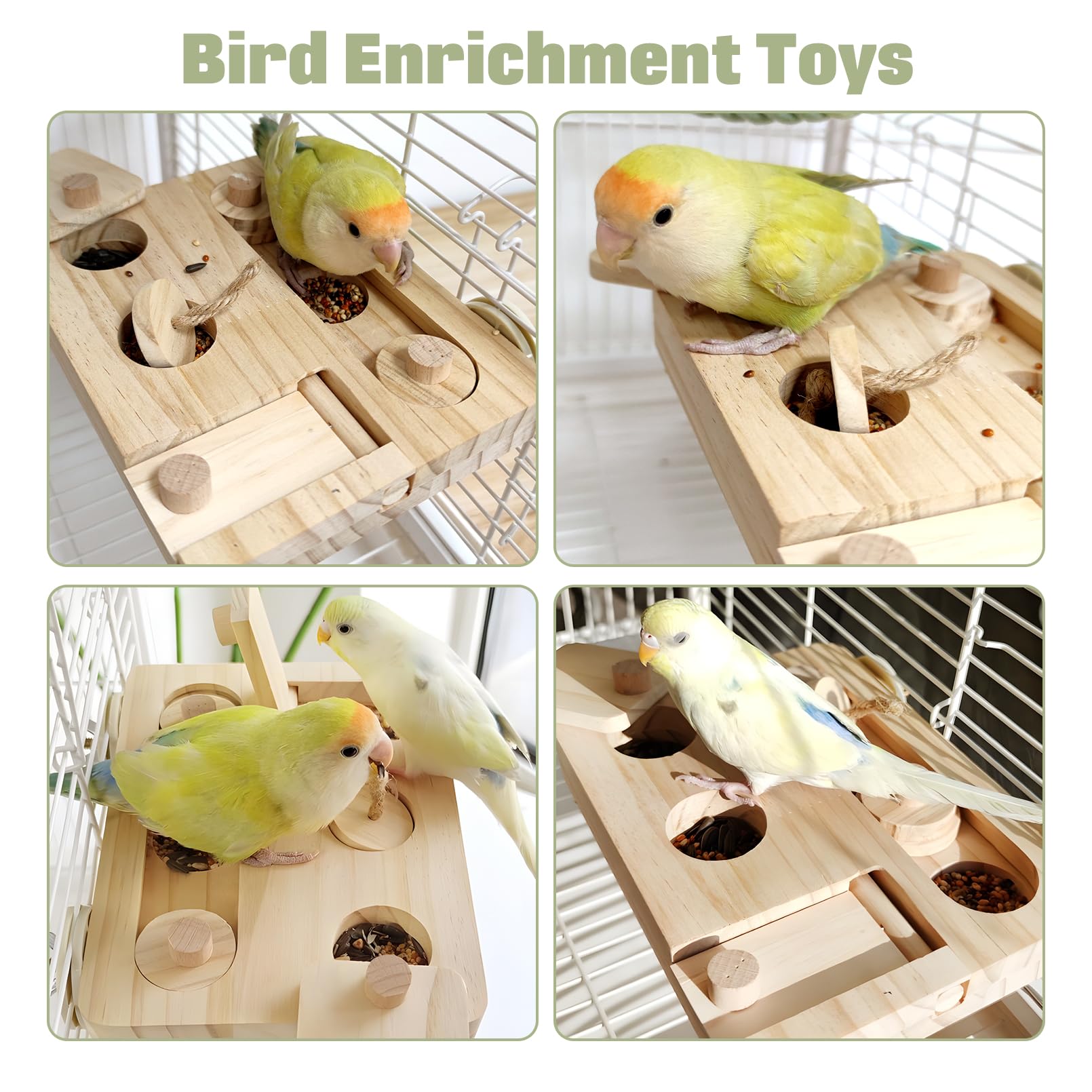BNOSDM Wooden Bird Foraging Toys with Enrichment Puzzle for Training & Chewing Natural Wood Stand Platform Feeder Cage Accessori