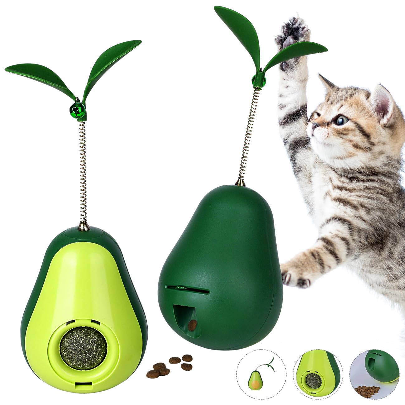 Pawaboo 2 Pack Catnip Tumbler Toy, Cat Teaser Toy For Slow Feeding Function, Cute Avocado Shape Catnip Ball Toys For Indoor Cats