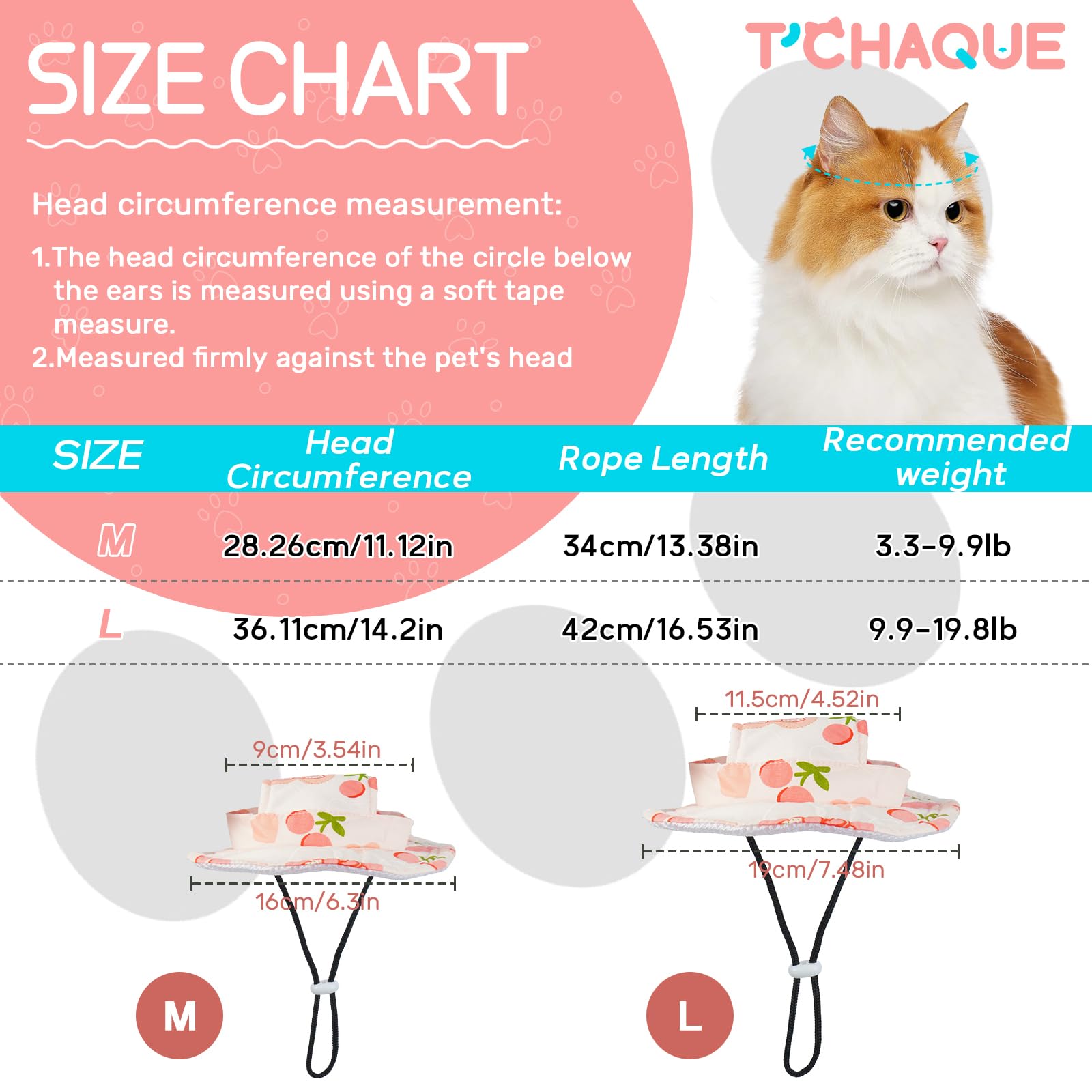 T'Chaque Cat Hats For Cats Only, Kitten Mini Sombrero Hats With Ear Hole, Outdoor Sun Protection Pet Caps, Cat Birthday Hats Chi