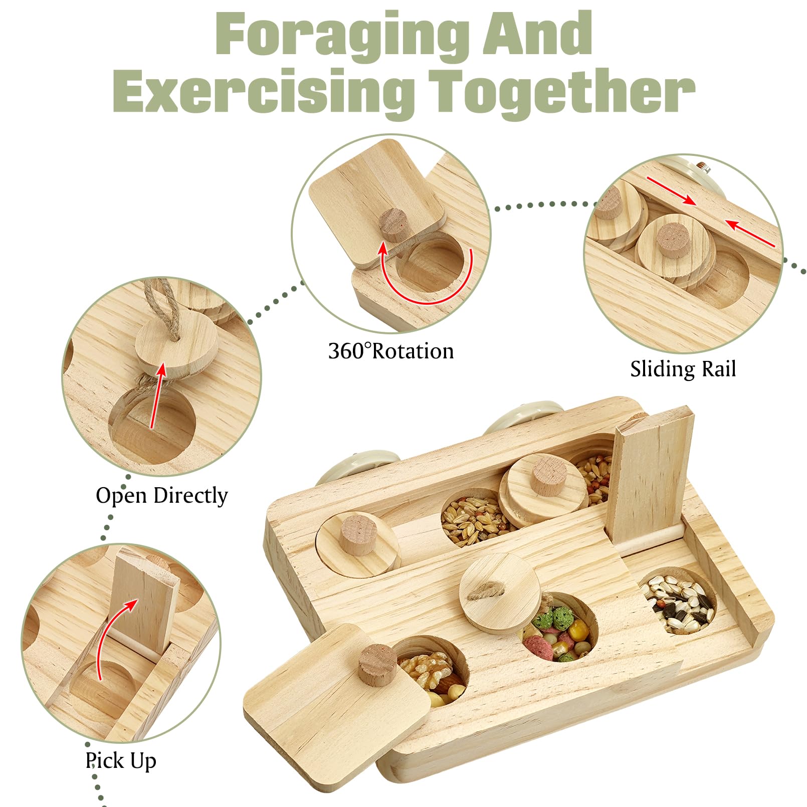 BNOSDM Wooden Bird Foraging Toys with Enrichment Puzzle for Training & Chewing Natural Wood Stand Platform Feeder Cage Accessori