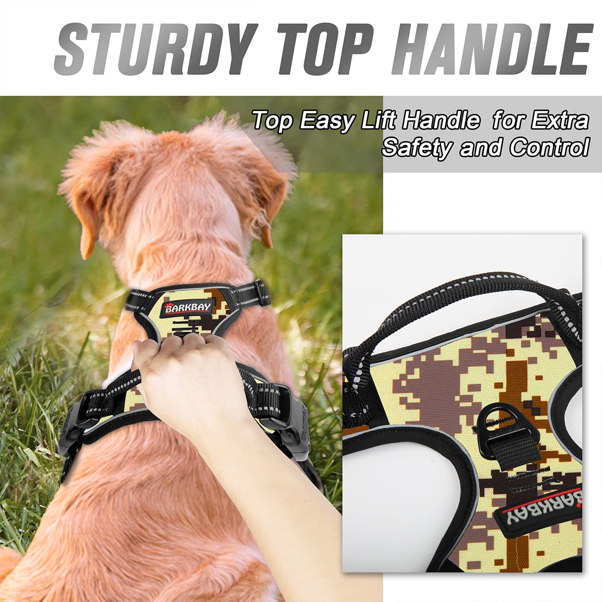 Barkbay No Pull Dog Harness Front Clip Heavy Duty Reflective Easy Control Handle For Large Dog Walking(Desert Camo,M)