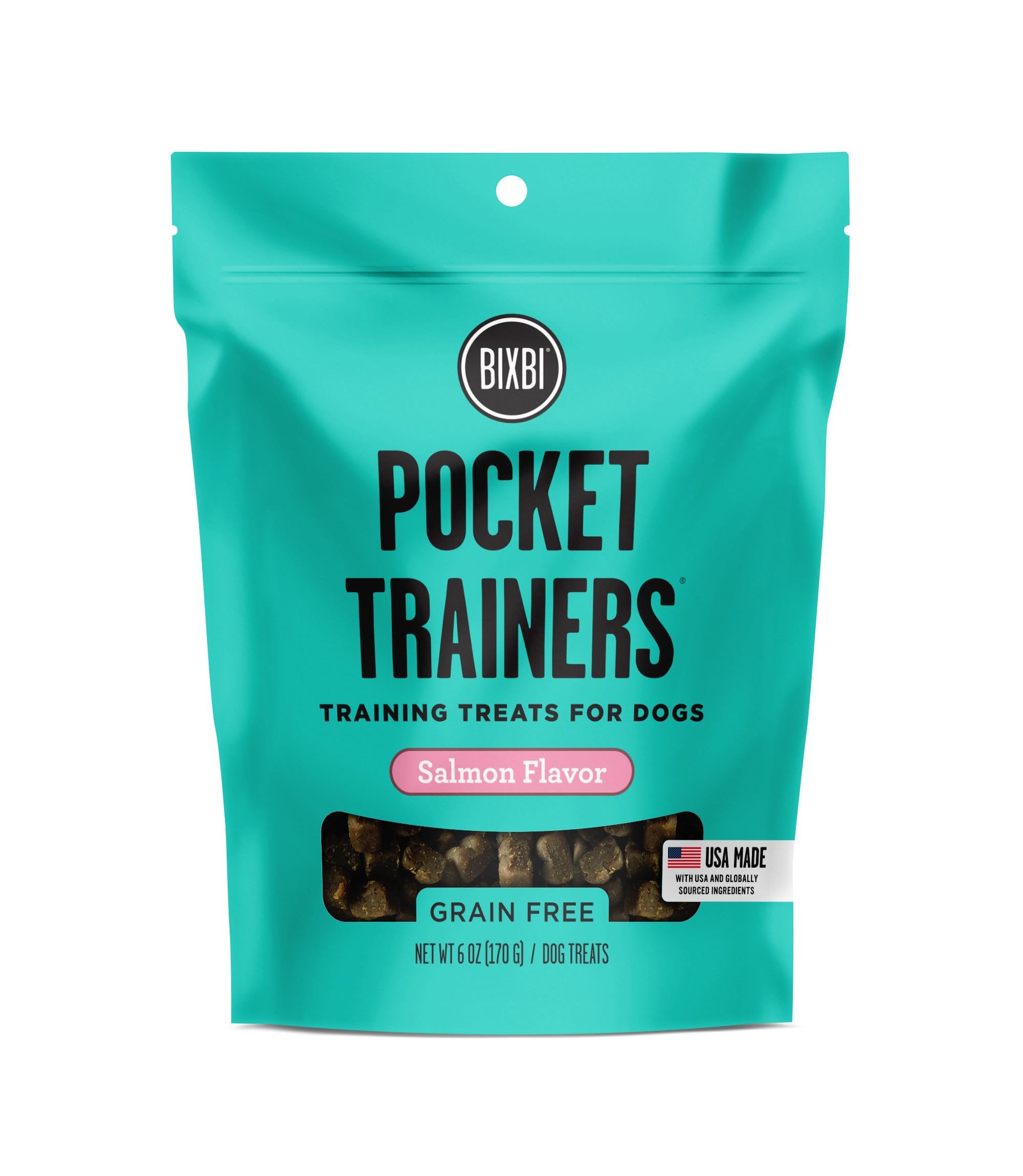 BIXBI Pocket Trainers, Salmon (6 oz, 1 Pouch) - Small Training Treats for Dogs - Low Calorie and Grain Free Dog Treats, Flavorfu