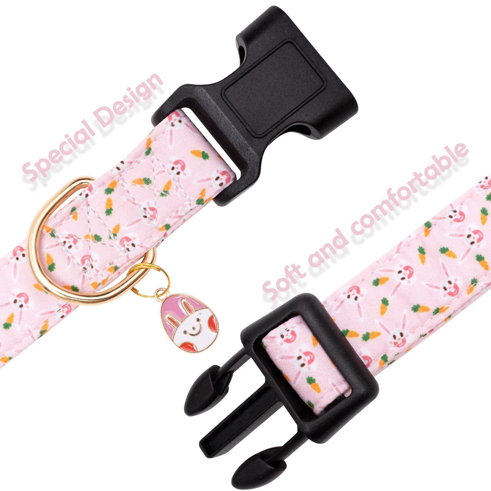 Faygarsle Cute Easter Collar For Small Medium Large Dogs Girl Boy Female Male Dog Pink Cotton With Adorable Rabbit Print Easter Puppy Collar With Easter Egg Charm Xl