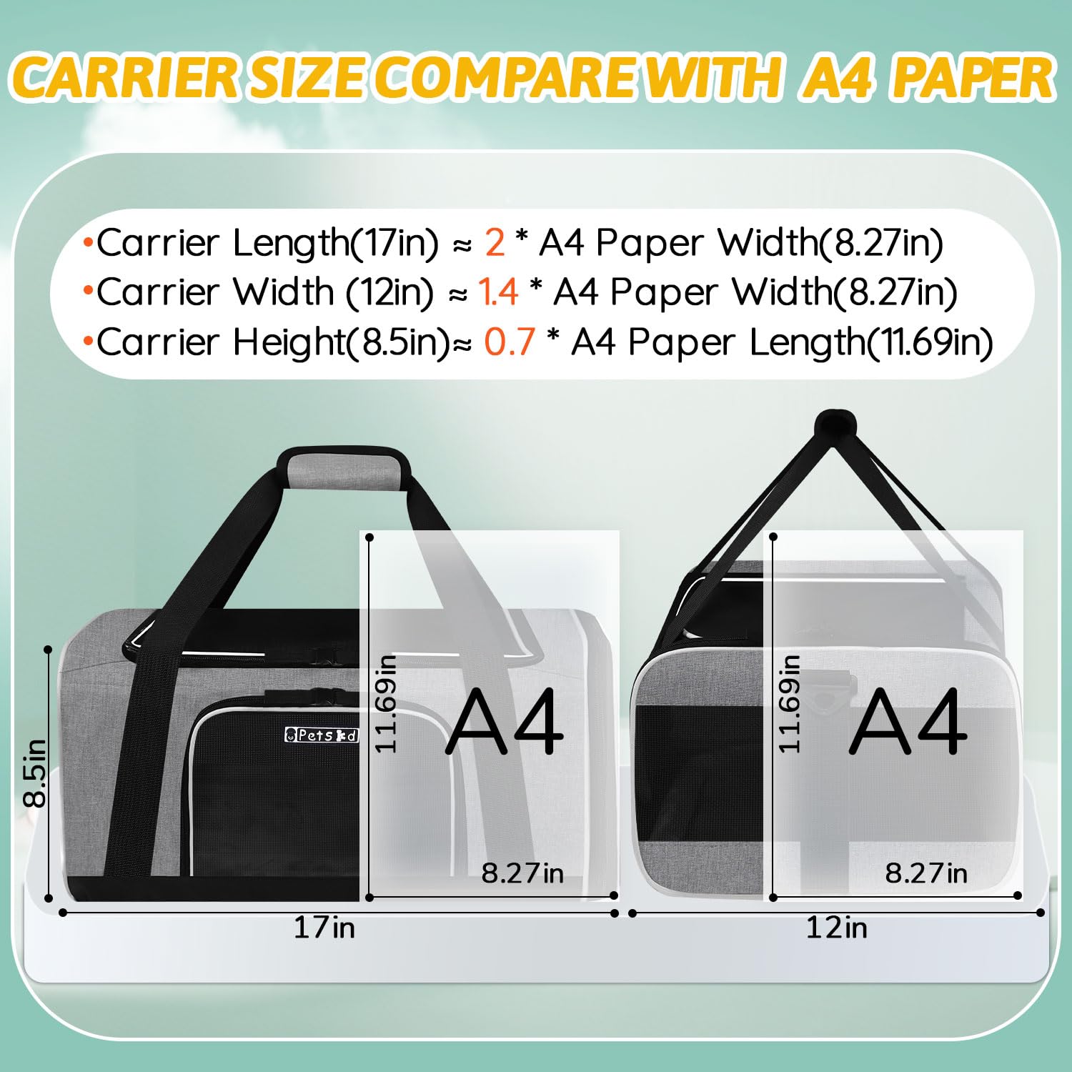 Petskd Pet Carrier 17X12X8.5 Jetblue Allegiant Airline Approved,Pet Travel Carrier Bag For Small Cats And Dogs, Soft Dog Carrier For 1-13 Lbs Pets,Dog Cat Carrier With Safety Lock Zipper(Grey)