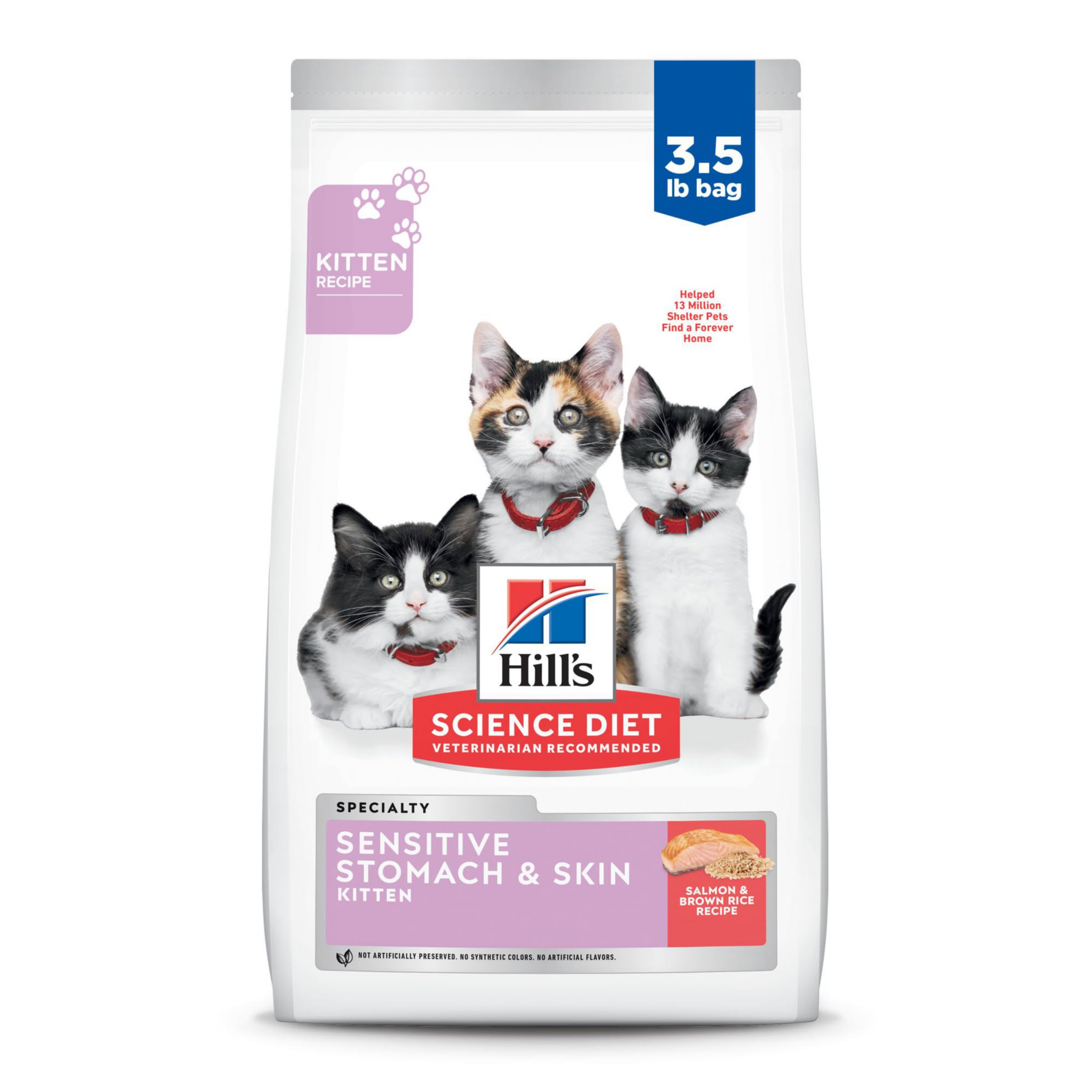 Hills Science Diet Sensitive Stomach & Skin, Kitten, Stomach & Skin Sensitivity Support, Dry Cat Food, Salmon & Brown Rice, 3.5