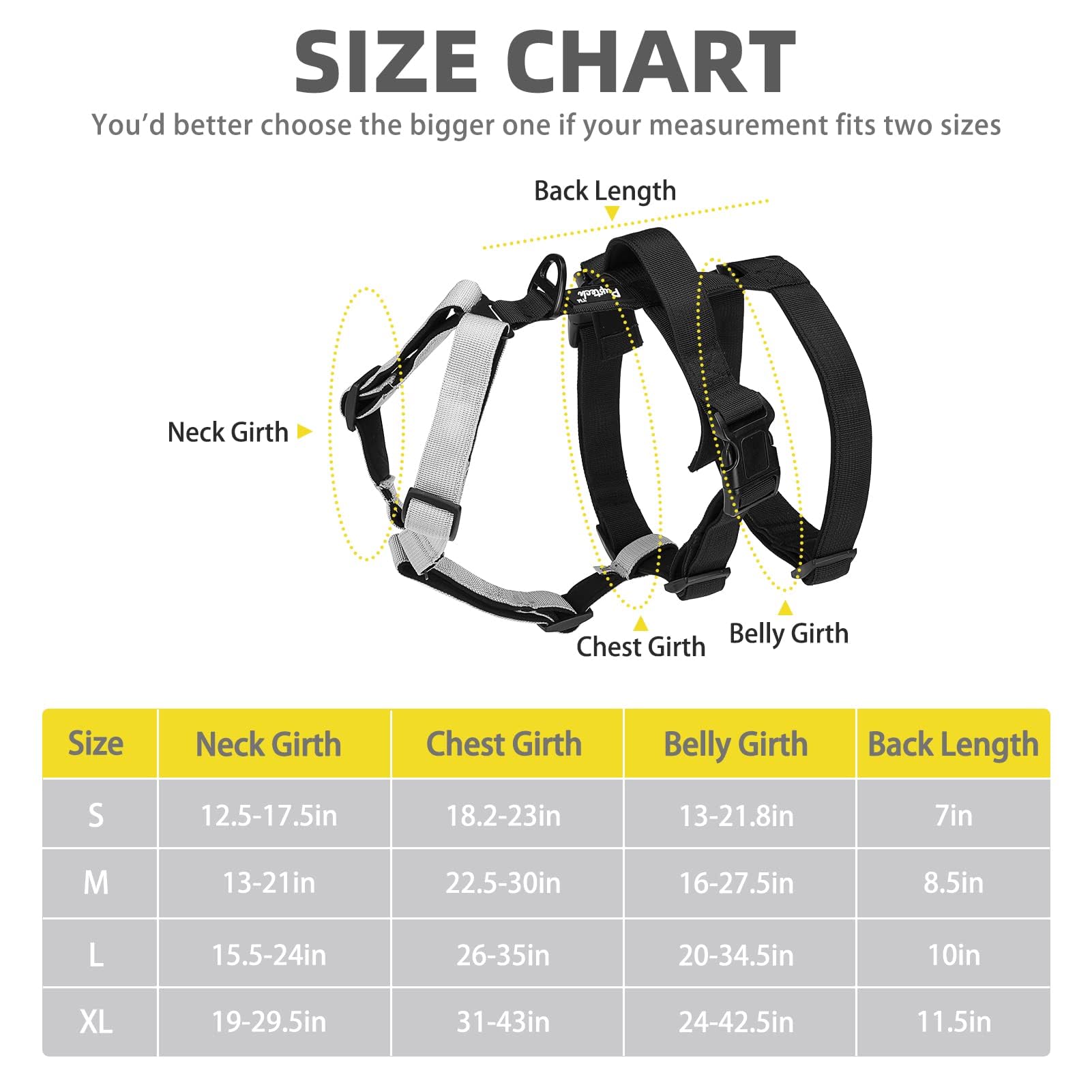 PUPTECK Escape Proof Dog Harness, No Pull Soft Padded Halter, Small, Black & Snow White, Model PUP23DHS01-S-Blk