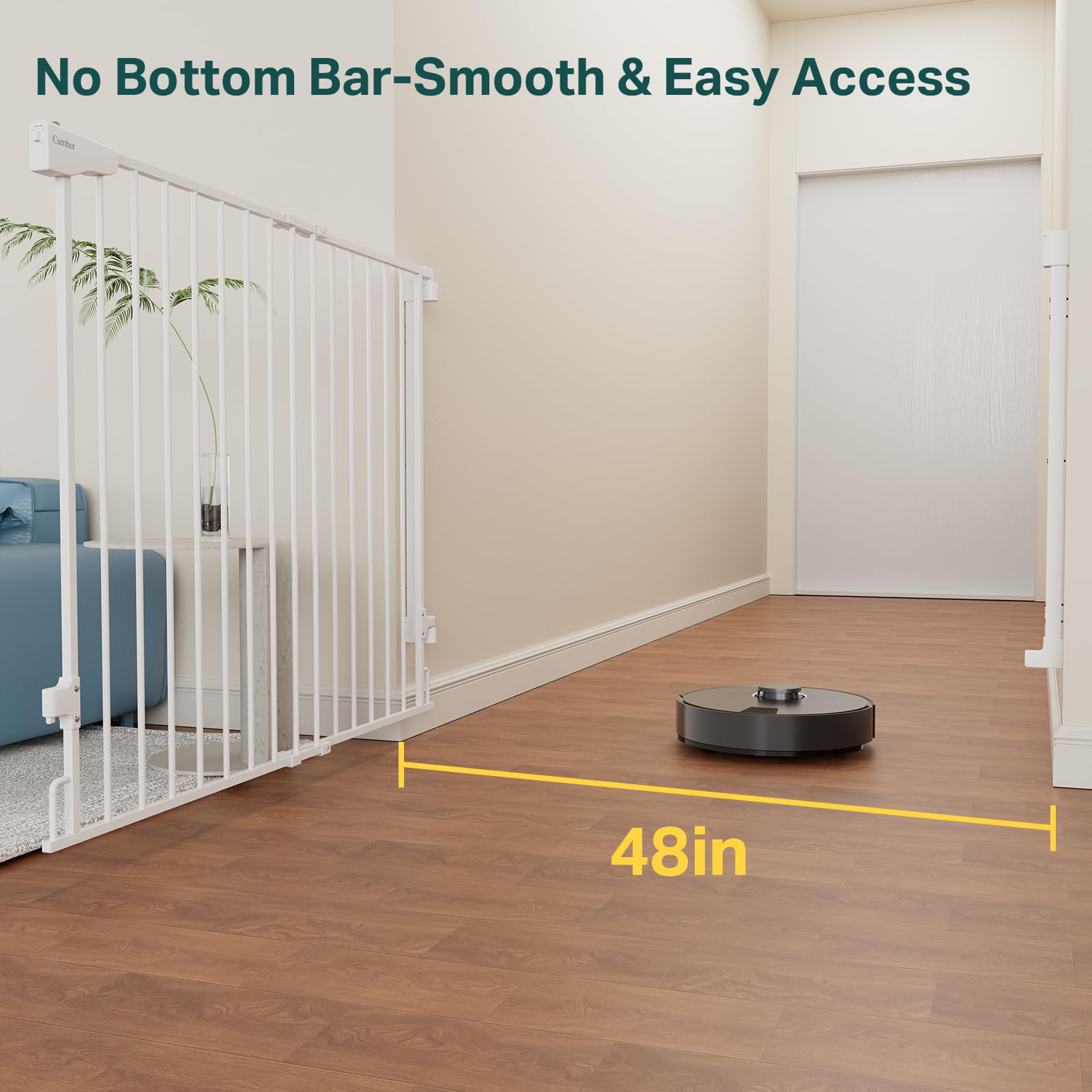 Cumbor 34 Extra Tall Baby Gate for Stairs, Wall-Mounted (Drill Required), Expandable 31.6-48 No Bottom Bar Dog Gate Indoor for L