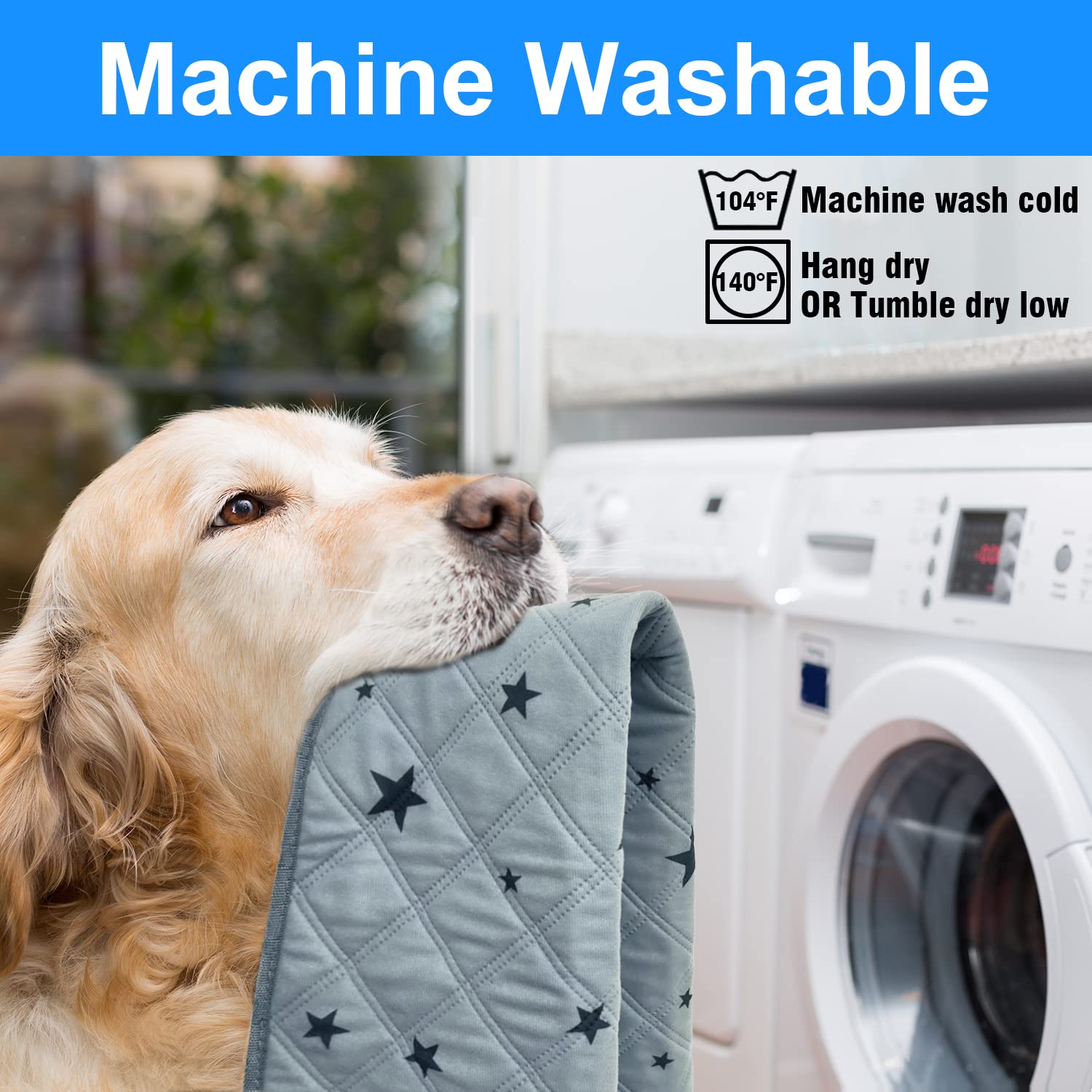 RIOUSSI Washable Dog Pee Pads, Absorbent & Leakproof, 20"x28", Gray Stars, 4 Pack, Fabric, Model RS024