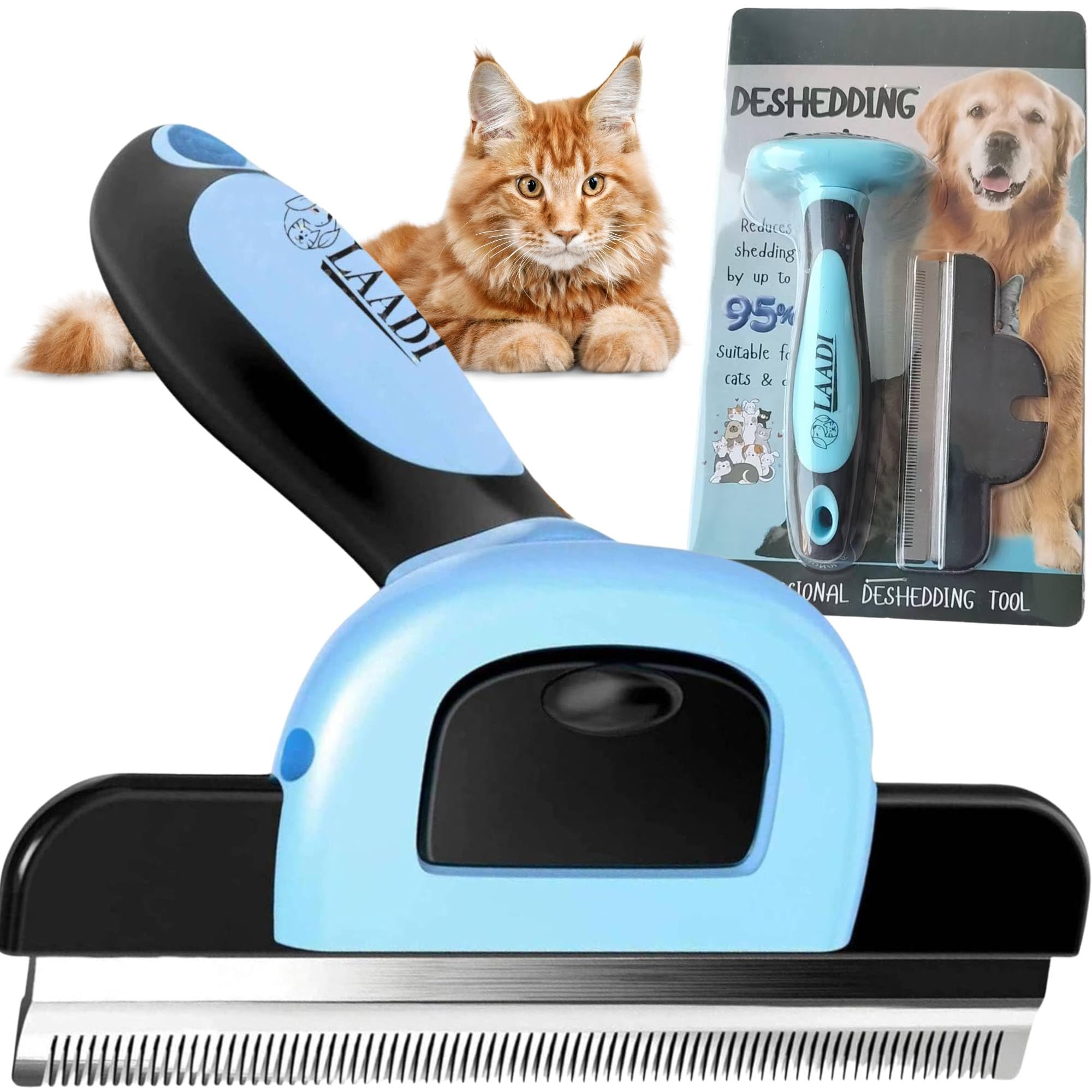 LAADI Deshedding Tool for Dogs and Cats - Reduces Shedding by Up to 95% in Less Than 10 Minutes - Professional Grooming Brush fo