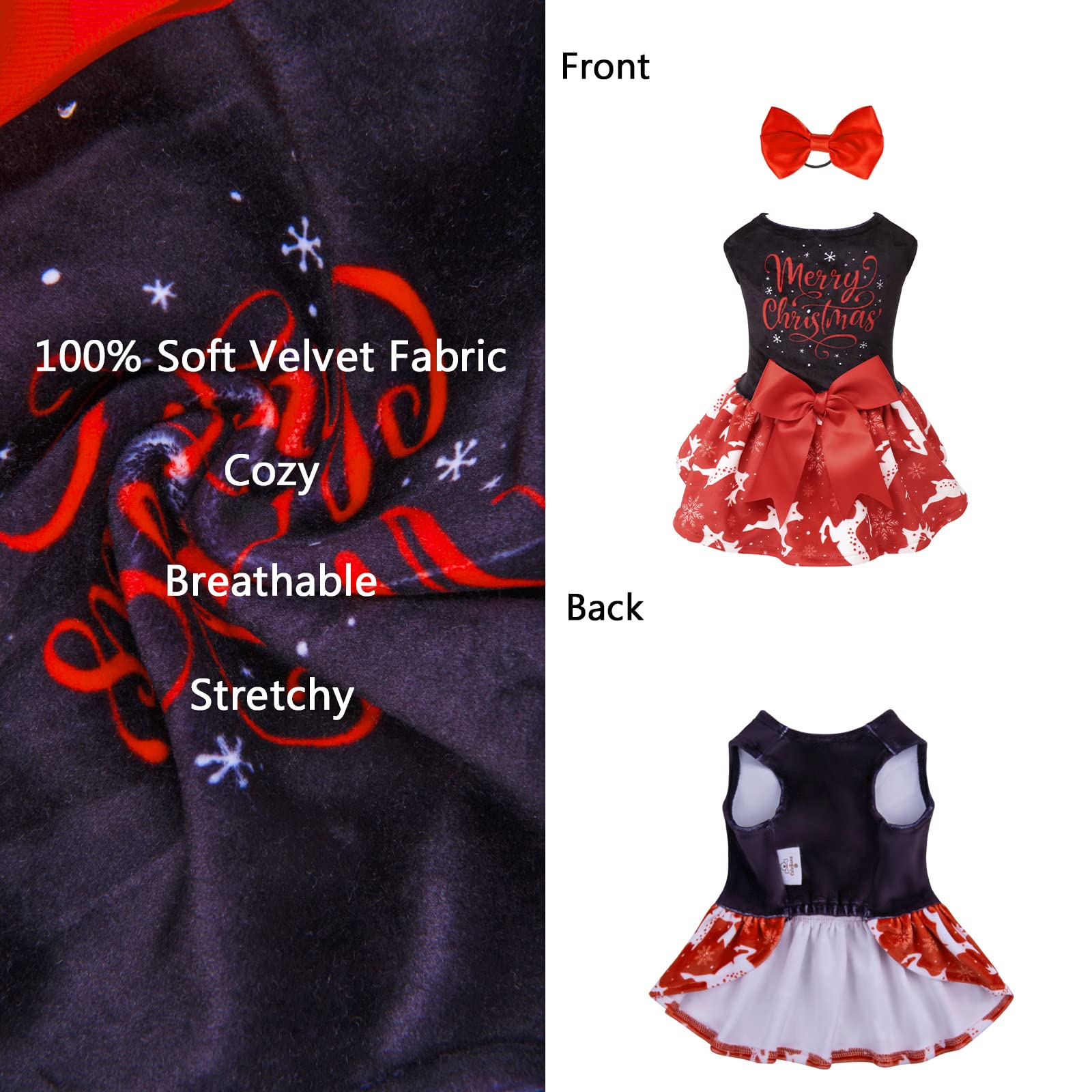 Cutebone Merry Christmas Dog Dress Velvet For Small Dogs Girl Reindeer Puppy Dresses Red Dog Clothes Cva04L-D