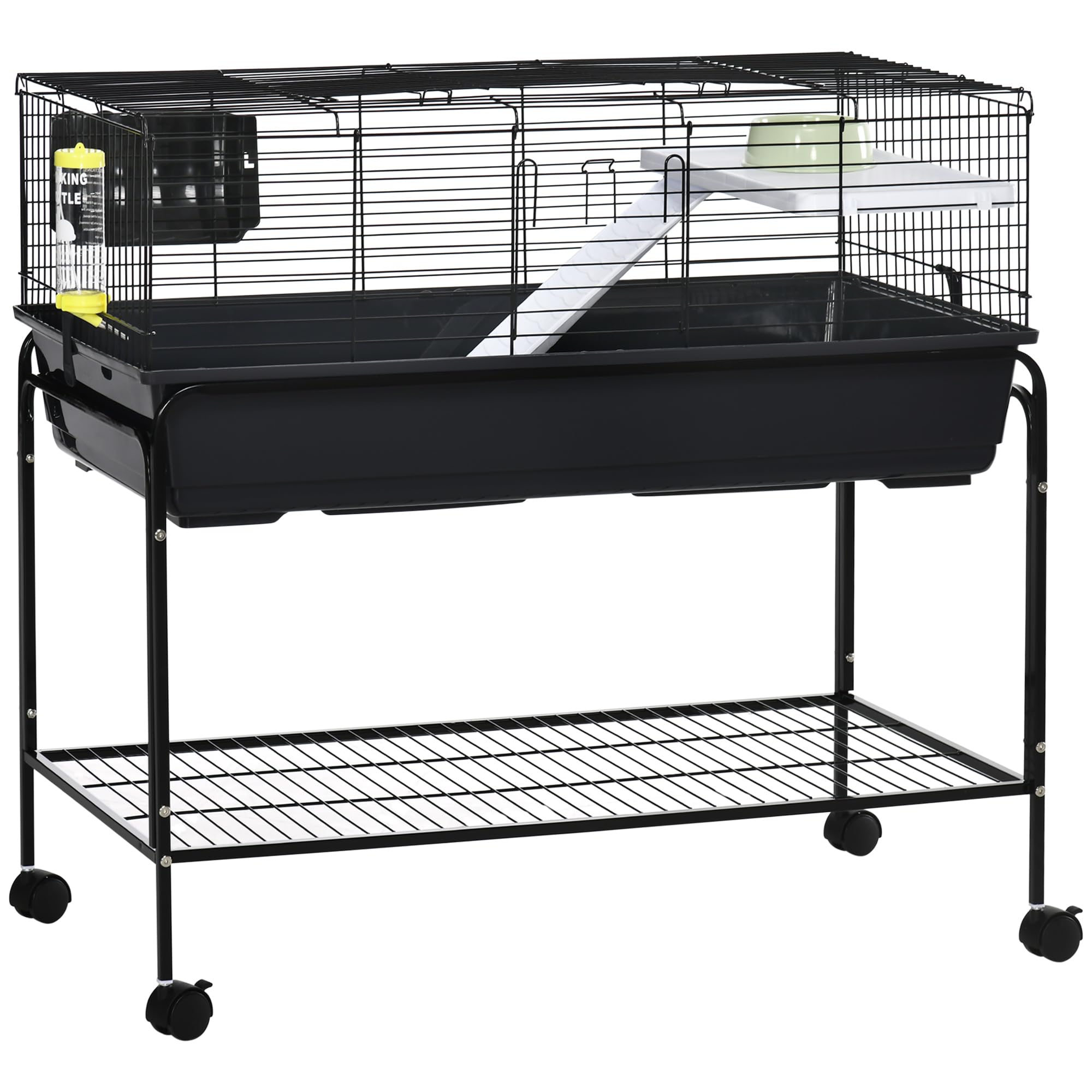 PawHut Small Animal Cage Rolling Hutch w/Detachable Stand Storage Shelf 39.25 inches L x 21.75 inches W x 36.5 inches H