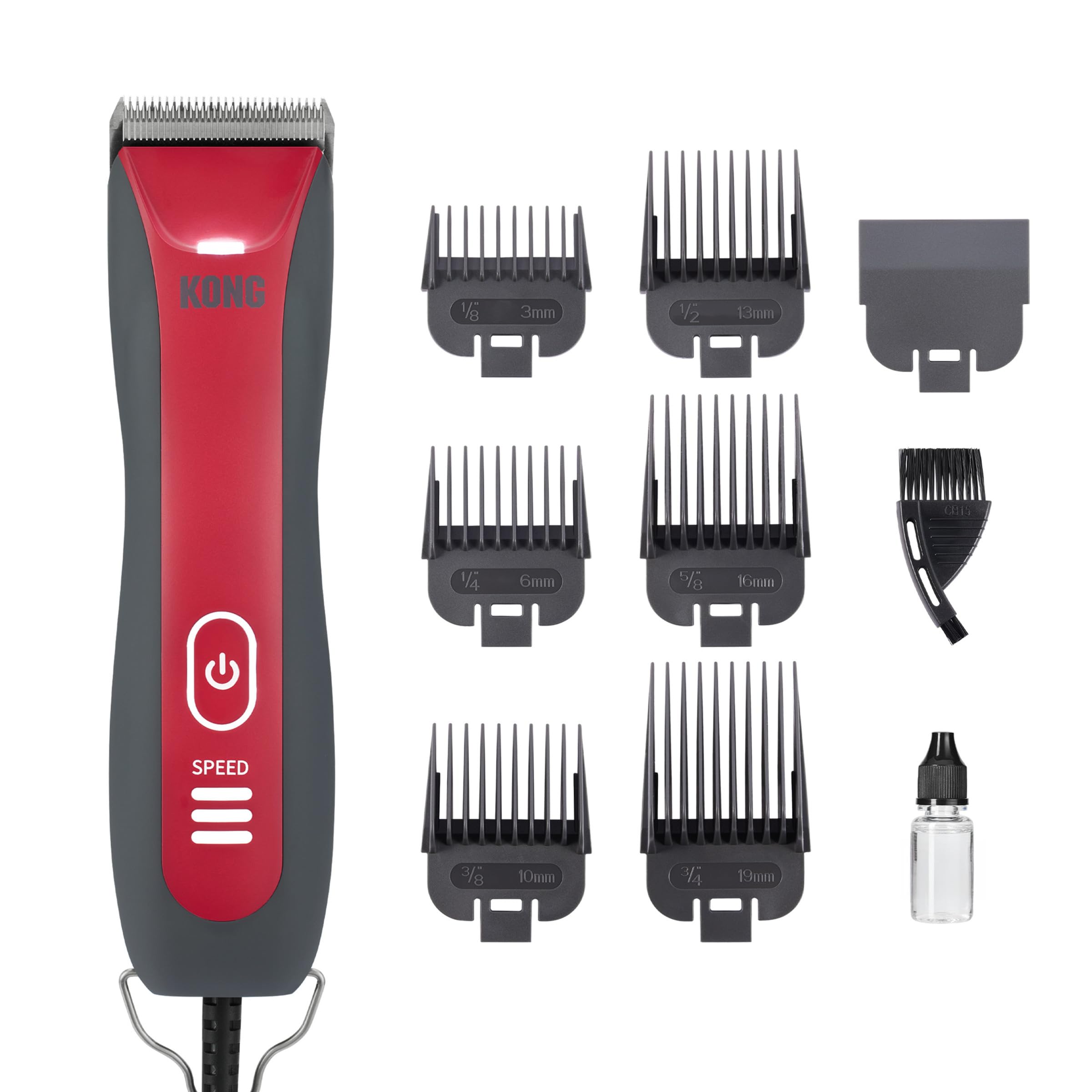 Kong 3-Speed Dog Clipper Grooming Kit - Stainless Steel Blade, Waterproof, LED Spotlight, 6 Guide Combs, 10-Foot Cord, Ergonomic