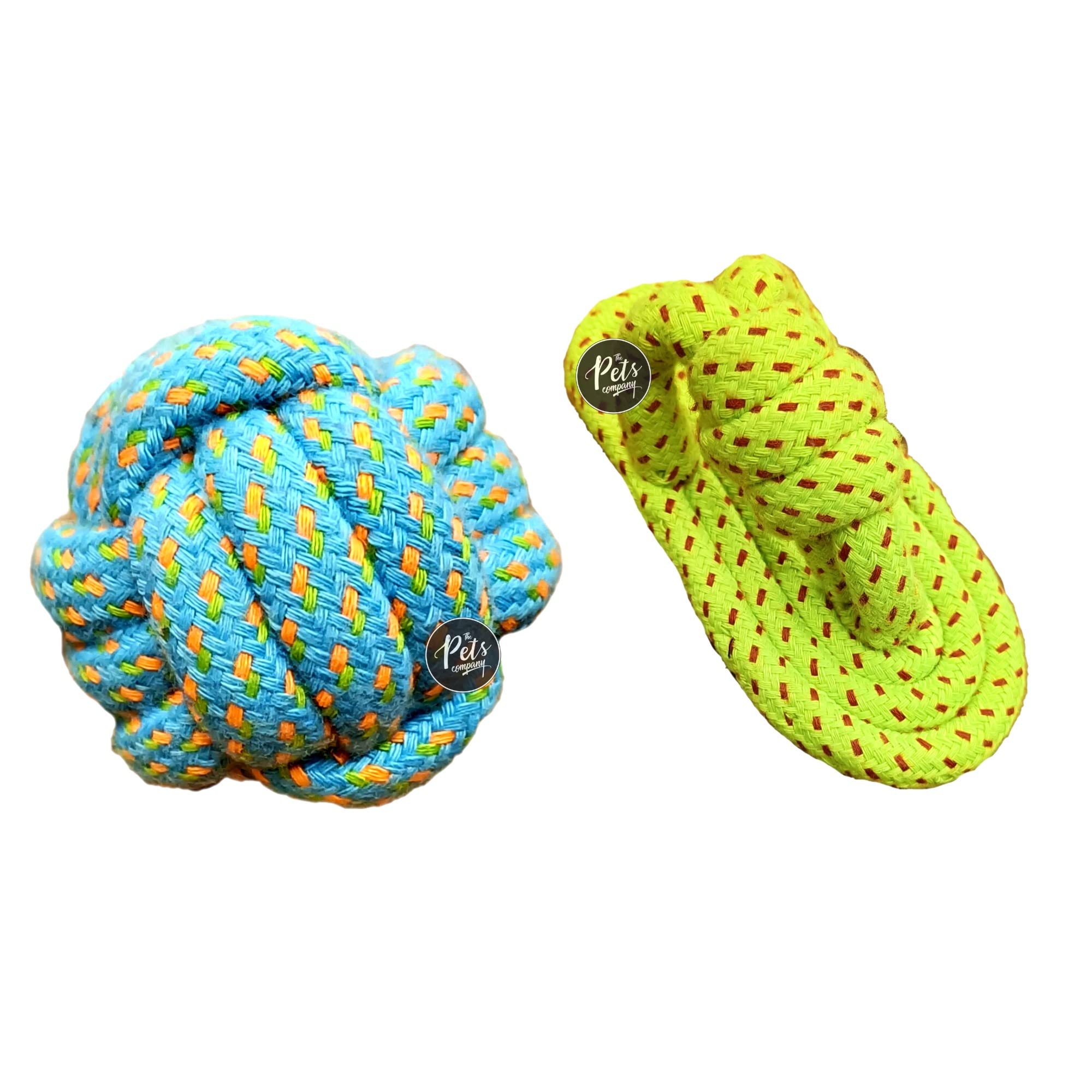 The Pets Company Dog Rope Toys For Puppy Teething & Training (Knot Ball + Chew Slipper), Dog Toy Combo Of 2 For Small Dogs & Pup