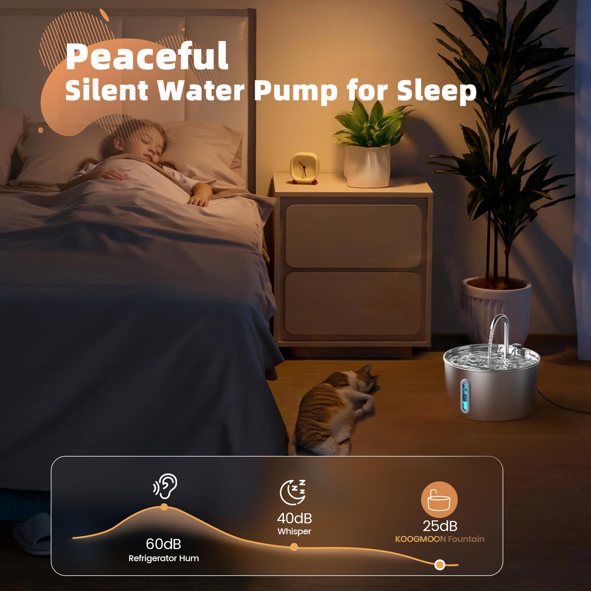 Cat Water Fountain Stainless Steel: 2.2 L Cat Fountain For Drinking - Automatic Pet Water Fountain For Cats Inside - Metal Cat D