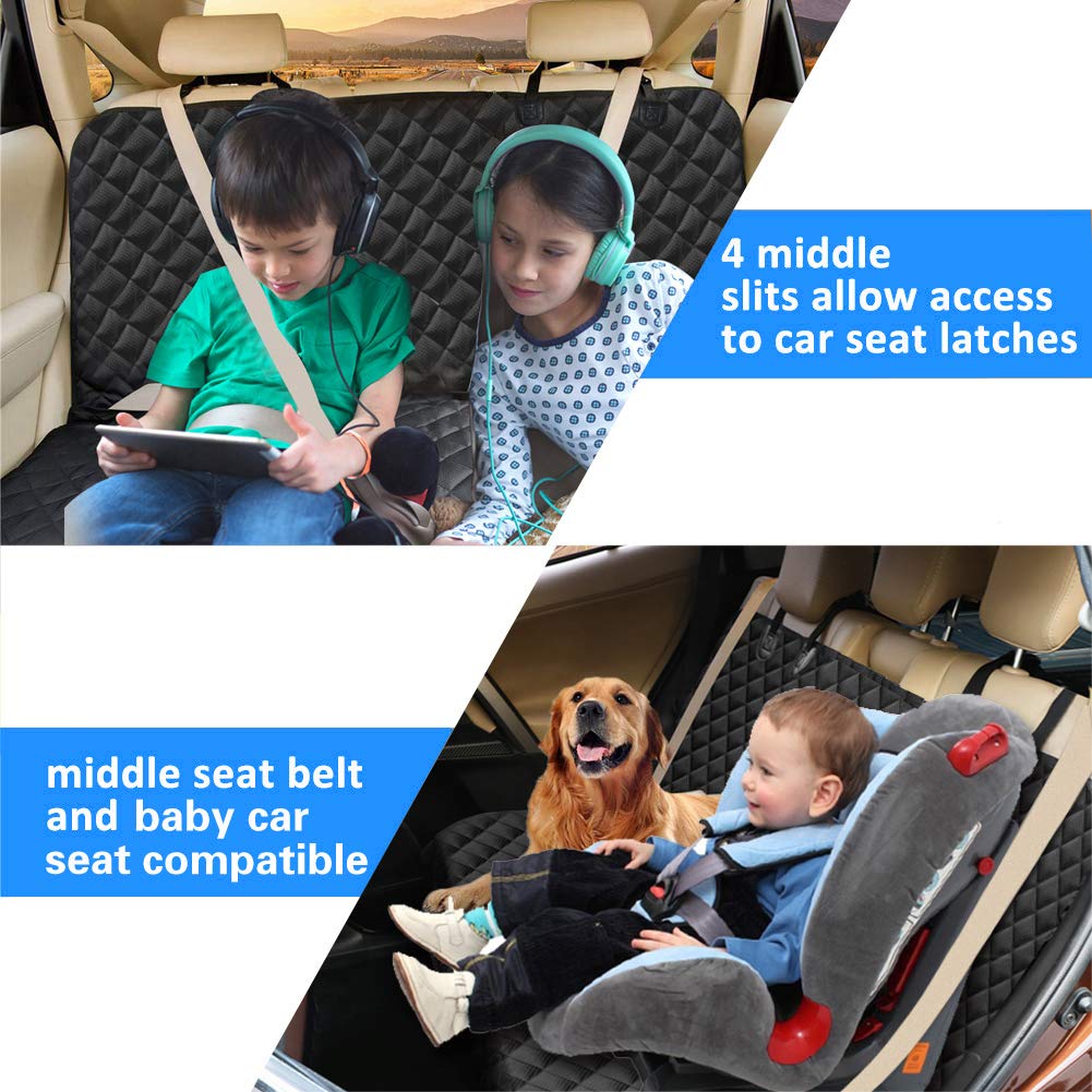 Dog Car Seat Cover Protector for Back Seat -Waterproof Rear Seat Cover for Kids Pets, Compatible Backseat for Middle Seat Belt a