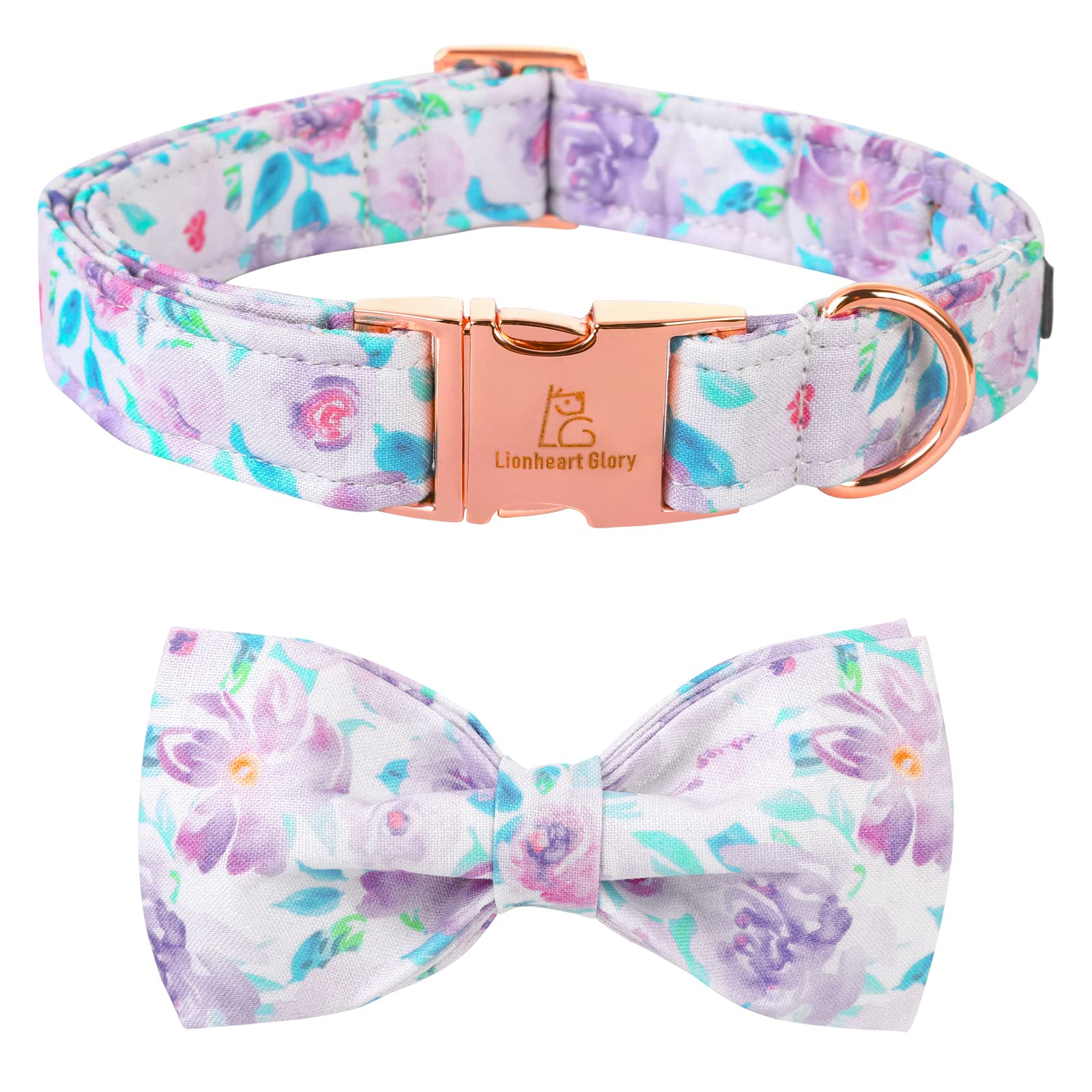Lionheart Glory Purple Dog Collar, Adjustable Dog Collar With Bowtie, Pet Gift Collar For Dog Soft Bowtie Dog Collars For Medium