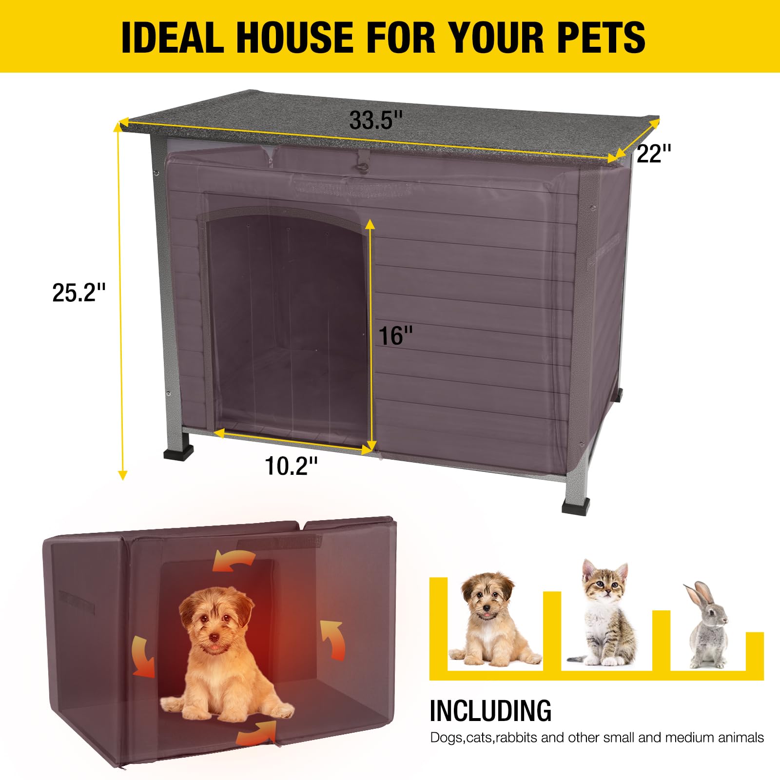 Aivituvin Dog House With Insulated Liner, Outdoor Indoor Weatherproof Dog House For Winter, Suitable For Small & Medium & Large