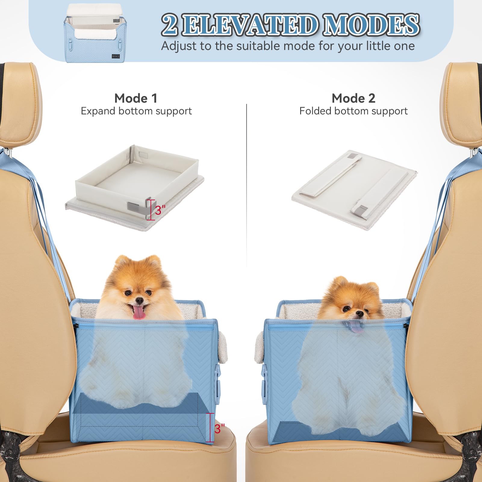 Petsfit Dog Car Seat Medium Sized Dog, Stable Small Dog Car Seat For Car With Clip-On Leash, Fleece Liner Suitable For Small Pets Up To 25Lbs (Blue)