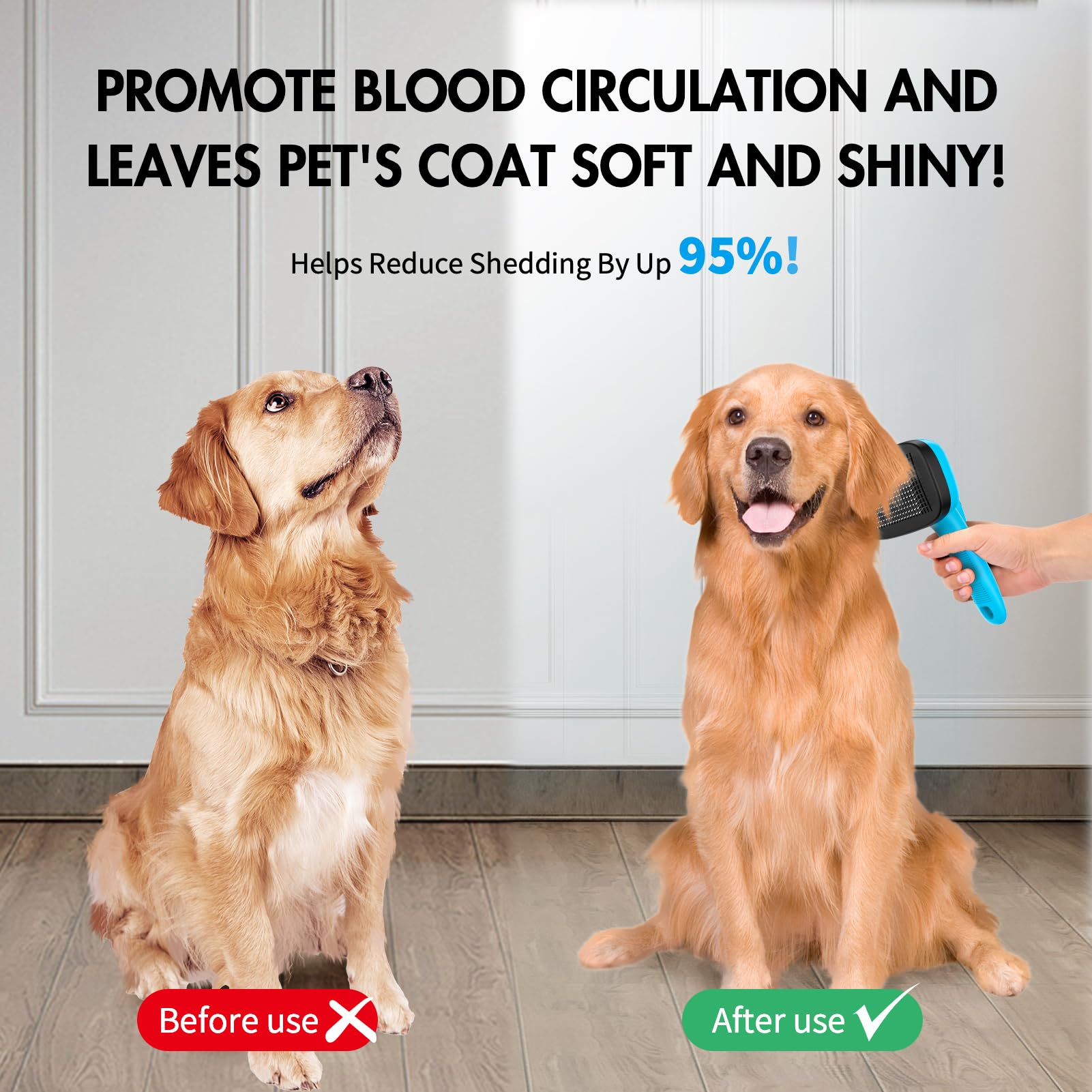 YOYUPETA Dog Self Cleaning Slicker Brush for Shedding, Ideal for Short Long Haired Dogs, Including Cat. Removes Loose Fur, Under