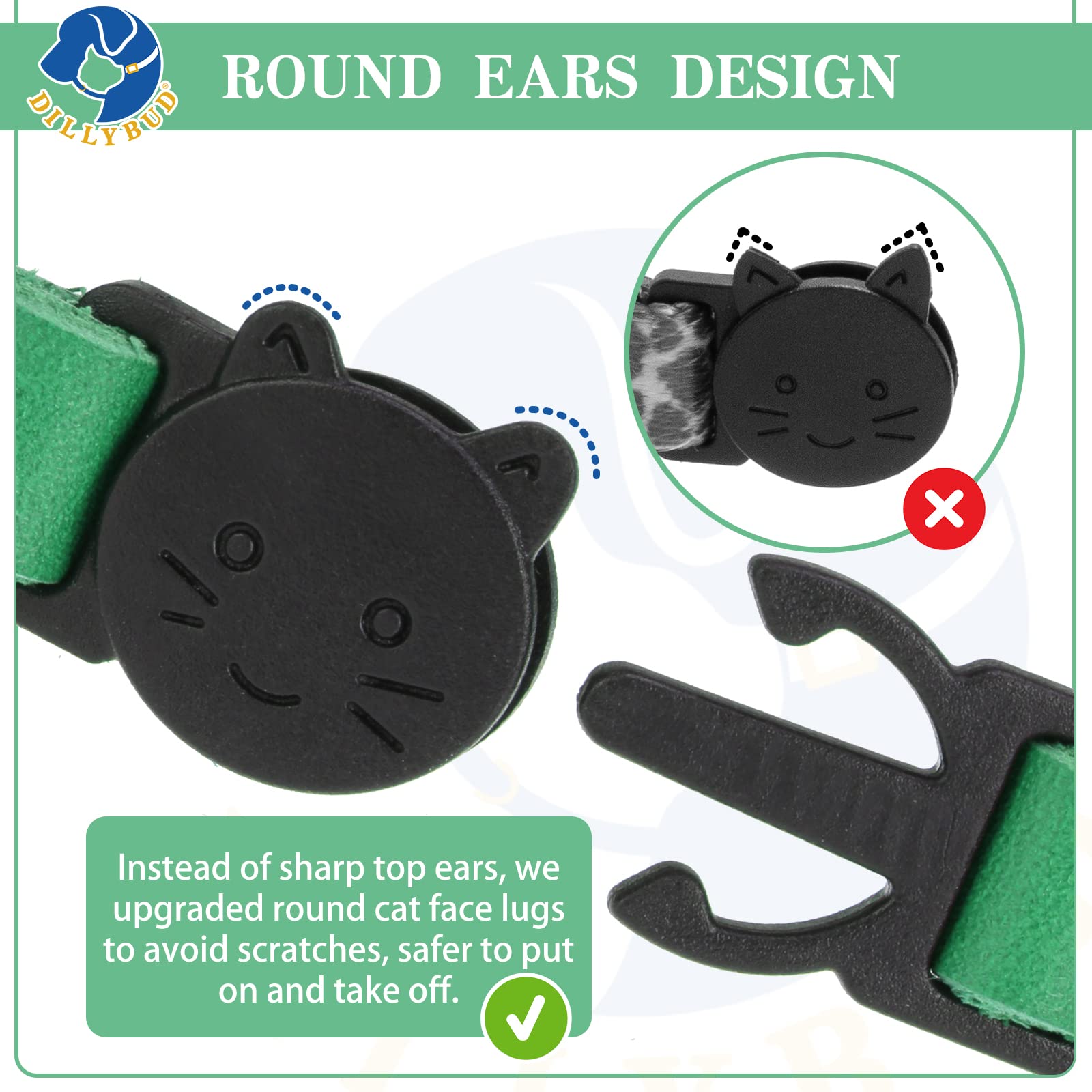 Dillybud Leather Personalized Breakaway Cat Collar With Studded Bell And Safety Quick Release Buckle - Rivets Studded Id Diy Collars For Boy Girl Cats Kittens, 9' - 11.5' Green