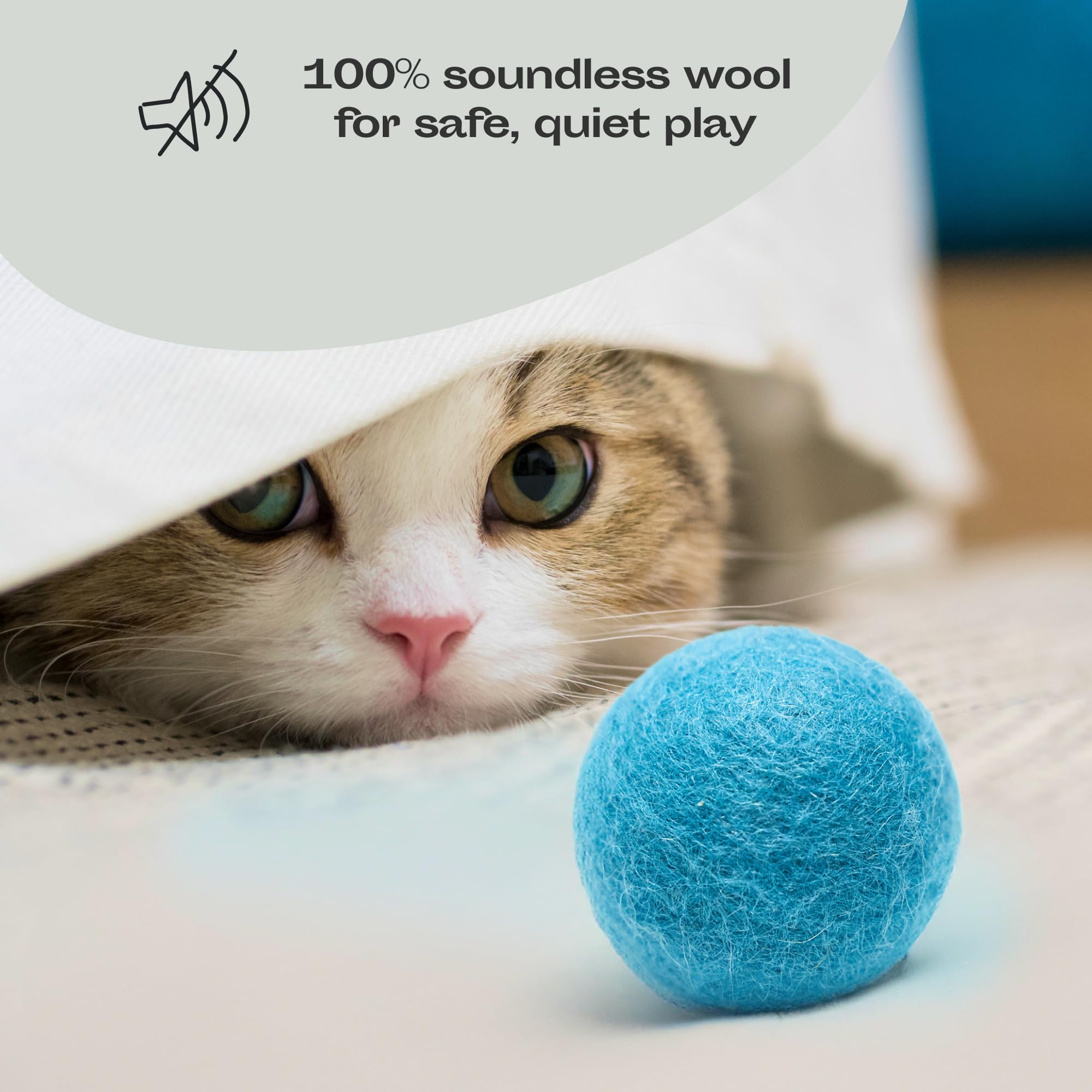 MEOWFIA Wool Ball Toys - 6-Pack Felted Wool Cat & Dog Balls - 1.5" Aquamarine Mini Tennis Balls - Model 215