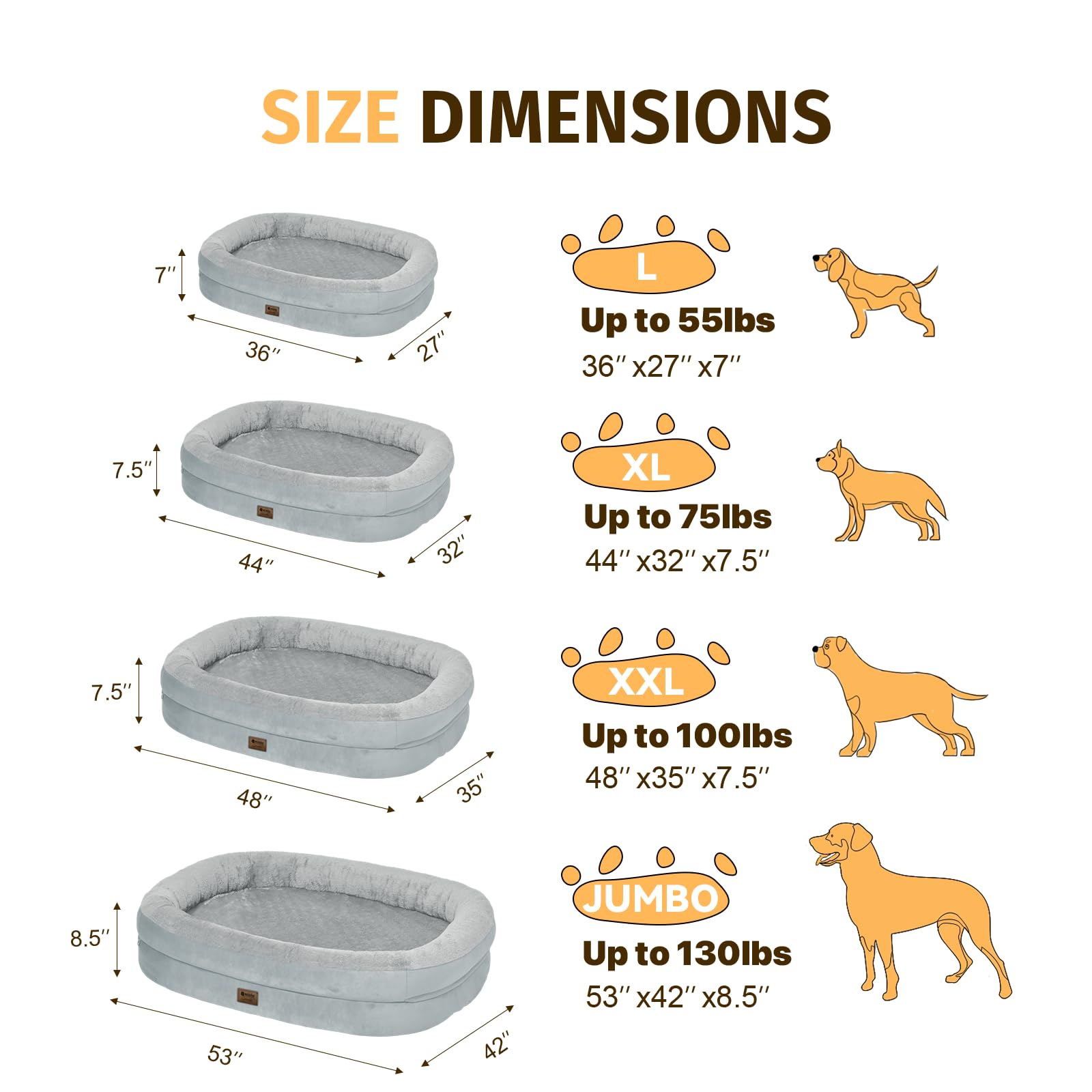 WOZOKE Orthopedic Memory Foam Dog Bed - XL Large, Waterproof, Washable, Silver