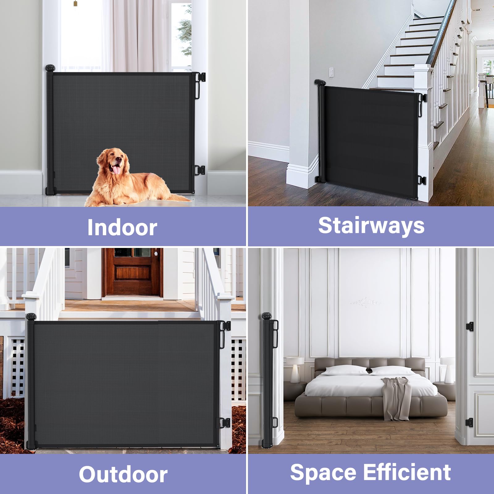 Probebi Retractable Baby & Dog Gate - Extra Wide (54' W X 34' H), Ideal For Stairs, Hallways, Doorways, Deck & Porch