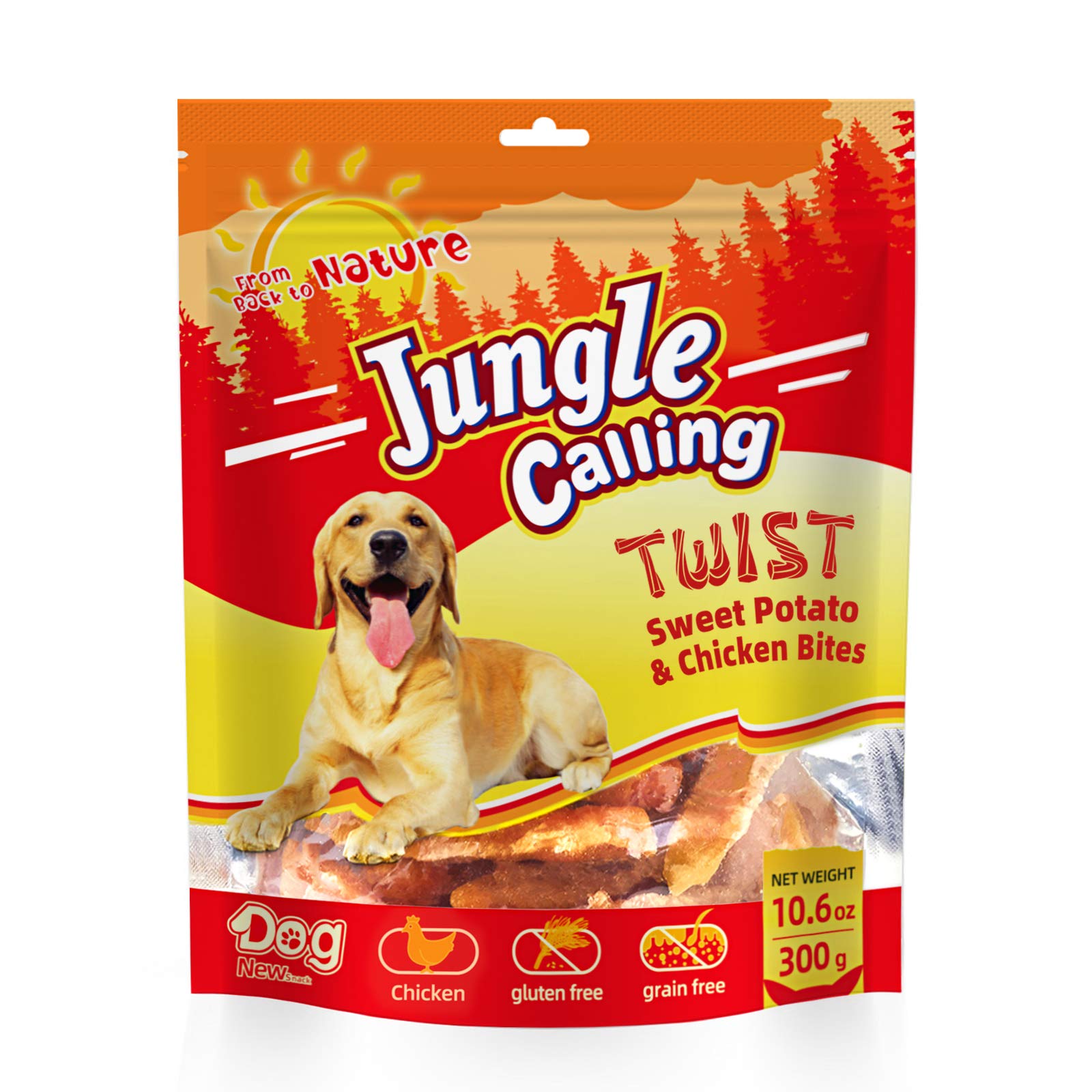 Jungle Calling Dog Treats, Skinless Chicken Wrapped Sweet Potato, Gluten and Grain Free, Chewy Dog Bites for Balanced Nutrition,