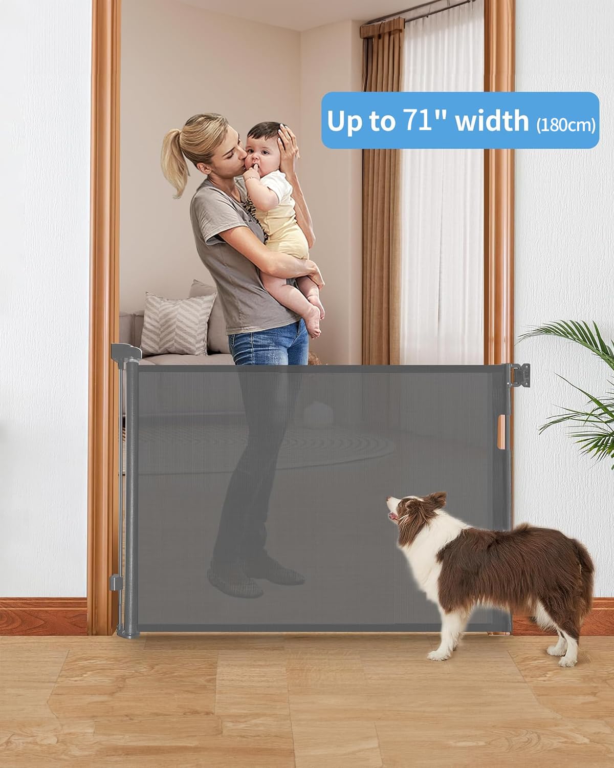 Veraste Retractable Baby Gate,Mesh Baby Gate Or Mesh Dog Gate,33' Tall,Extends Up To 71' Wide,Child Safety Gate For Doorways,Stairs,Hallways,Indoor/Outdoor(Grey,33'X71')
