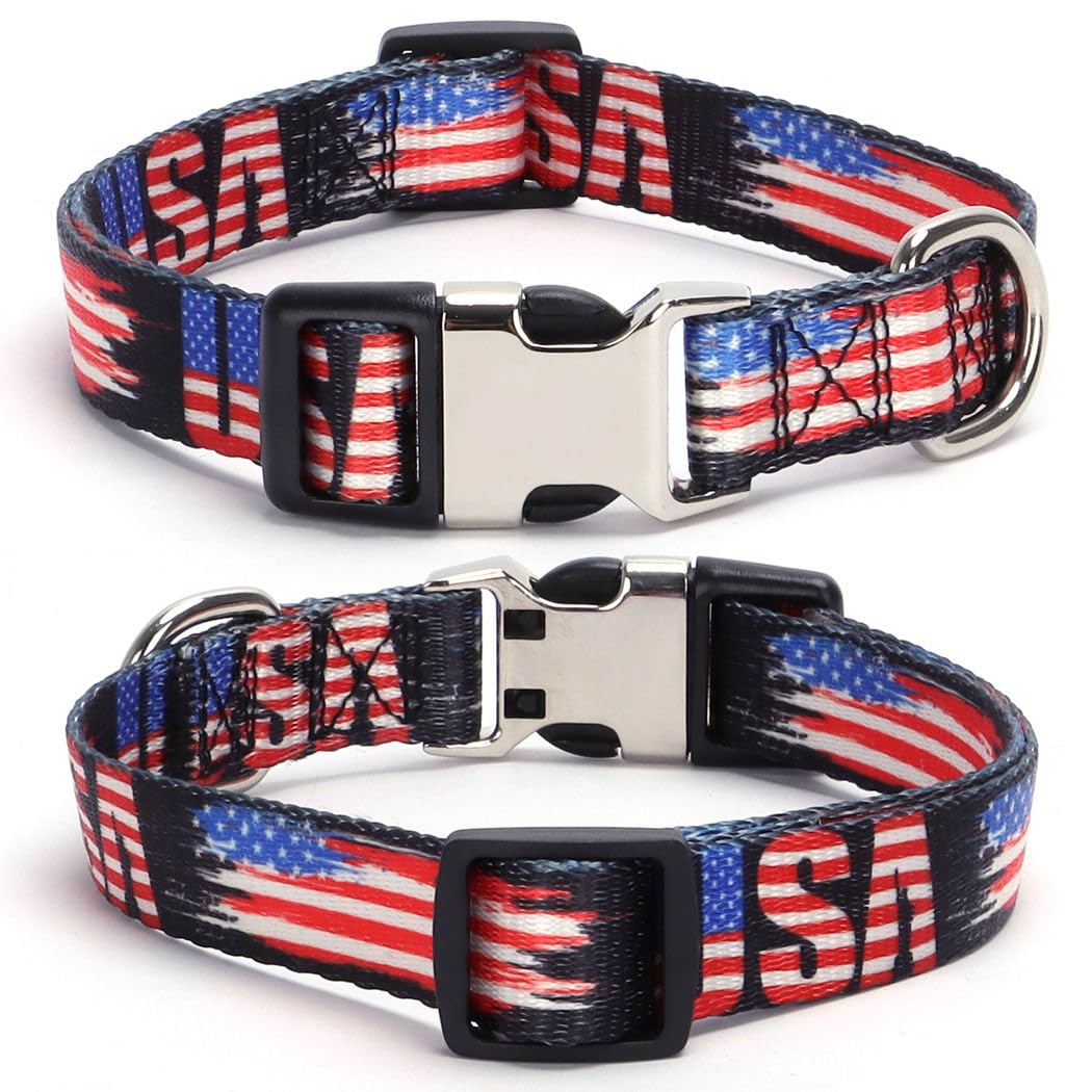 American Flag Dog Collars Xs, Pretty Pattern Usa Dog Collar Metal Buckle Durable Soft Boy Puppy Collars For Xsmall Small Medium