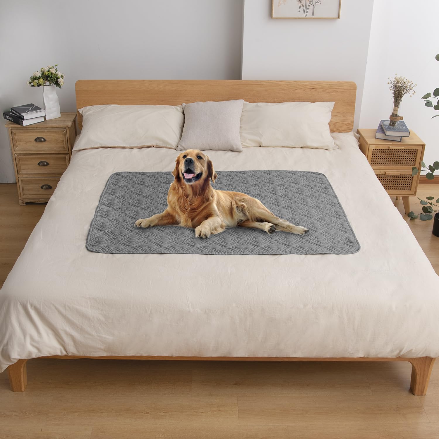 Fuguitex Waterproof Dog Bed Cover Dog Blanket For Pet Furniture Bed Couch Sofa Reversible Linen Texture(40'*50',Light Grey+ Li