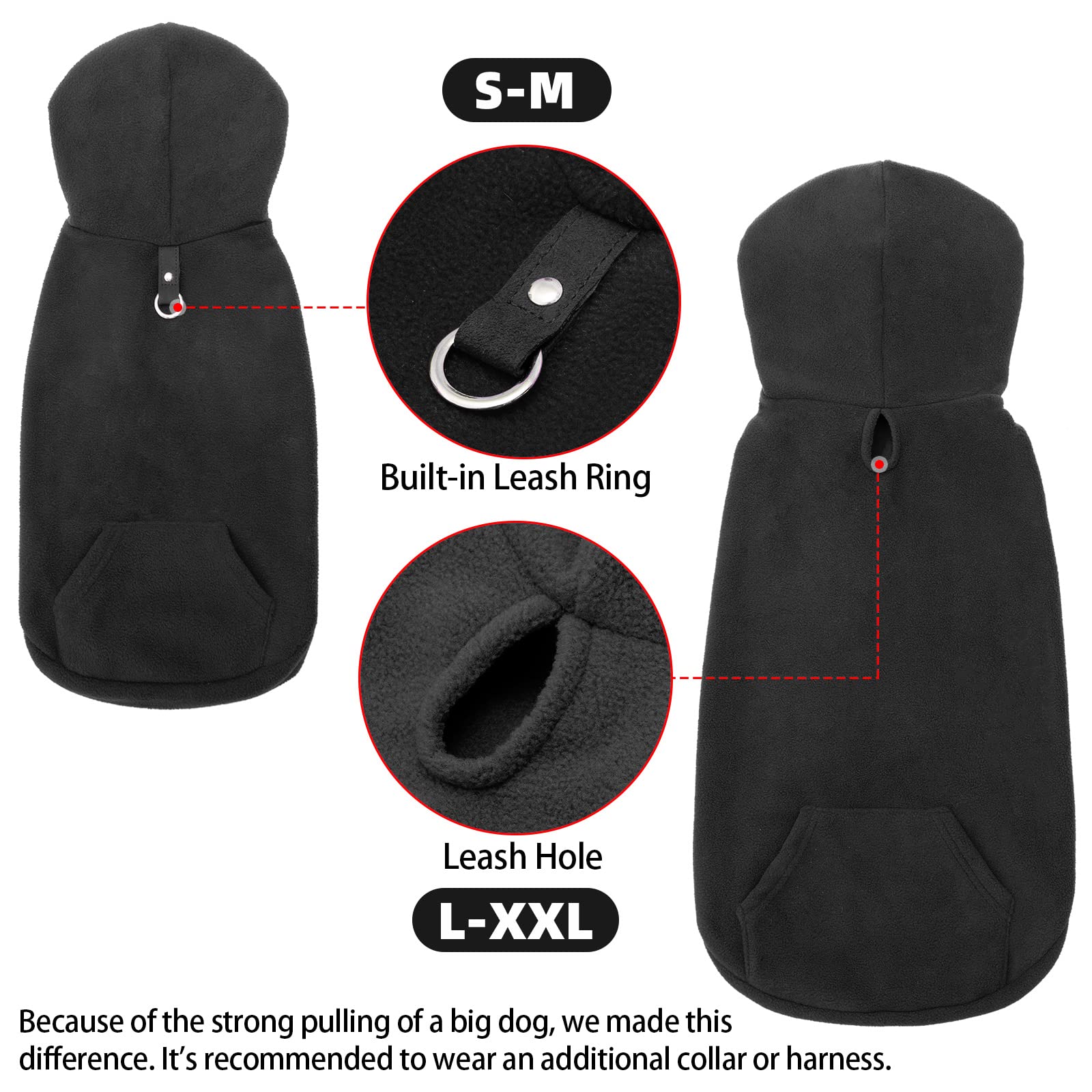 Expawlorer Pet Dog Clothes With Pocket, Polar Fleece Dog Hoodie Fall Cold Winter Sleeveless Sweater With Hat Warm Cozy Sweatshirt For Small To Large Dogs Boy And Girl (Black, L)