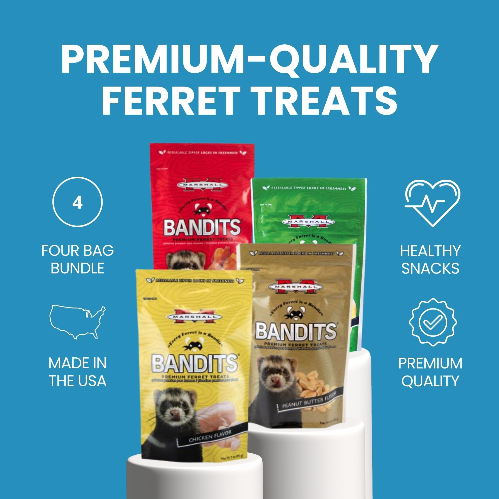 Marshall Pet Products Bandits Ferret Treats Variety Pack - Includes Banana, Chicken, Bacon, Peanut Butter Flavors (3oz Each) Plu