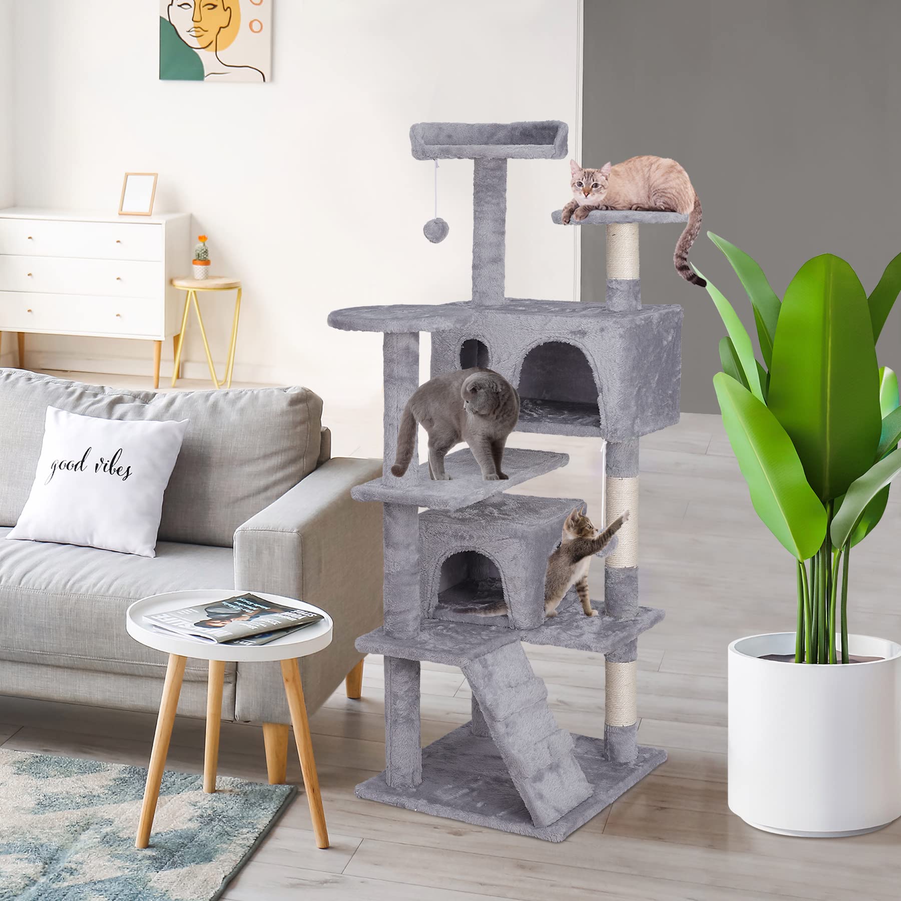 Epetlover 54-Inch Cat Tree Multi-Level Condo Tower Bed Furniture Kitten Play House With Scratching Posts
