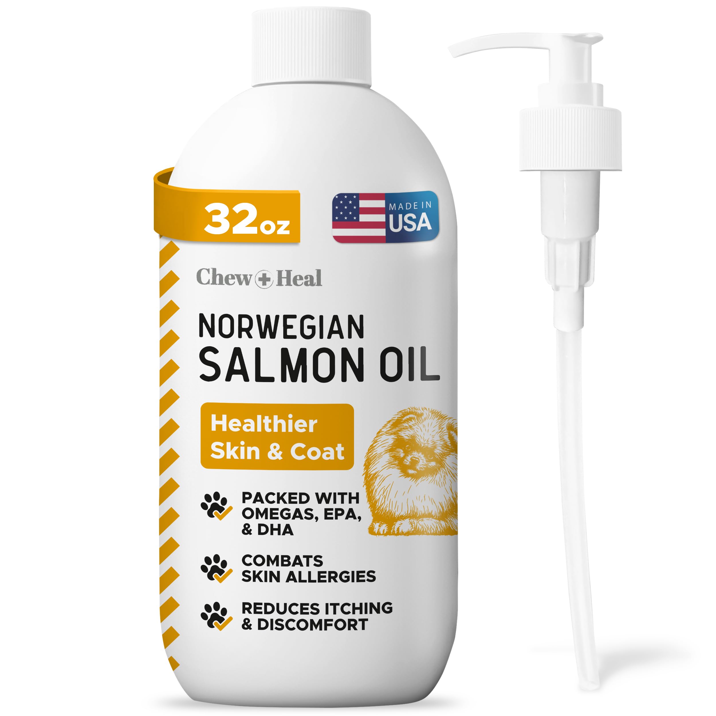 Salmon Oil for Dogs and Cats, 32 oz - Omega-Rich Supplement for Healthy Skin & Coat, Joint & Immune Support - All-Natural Fish O