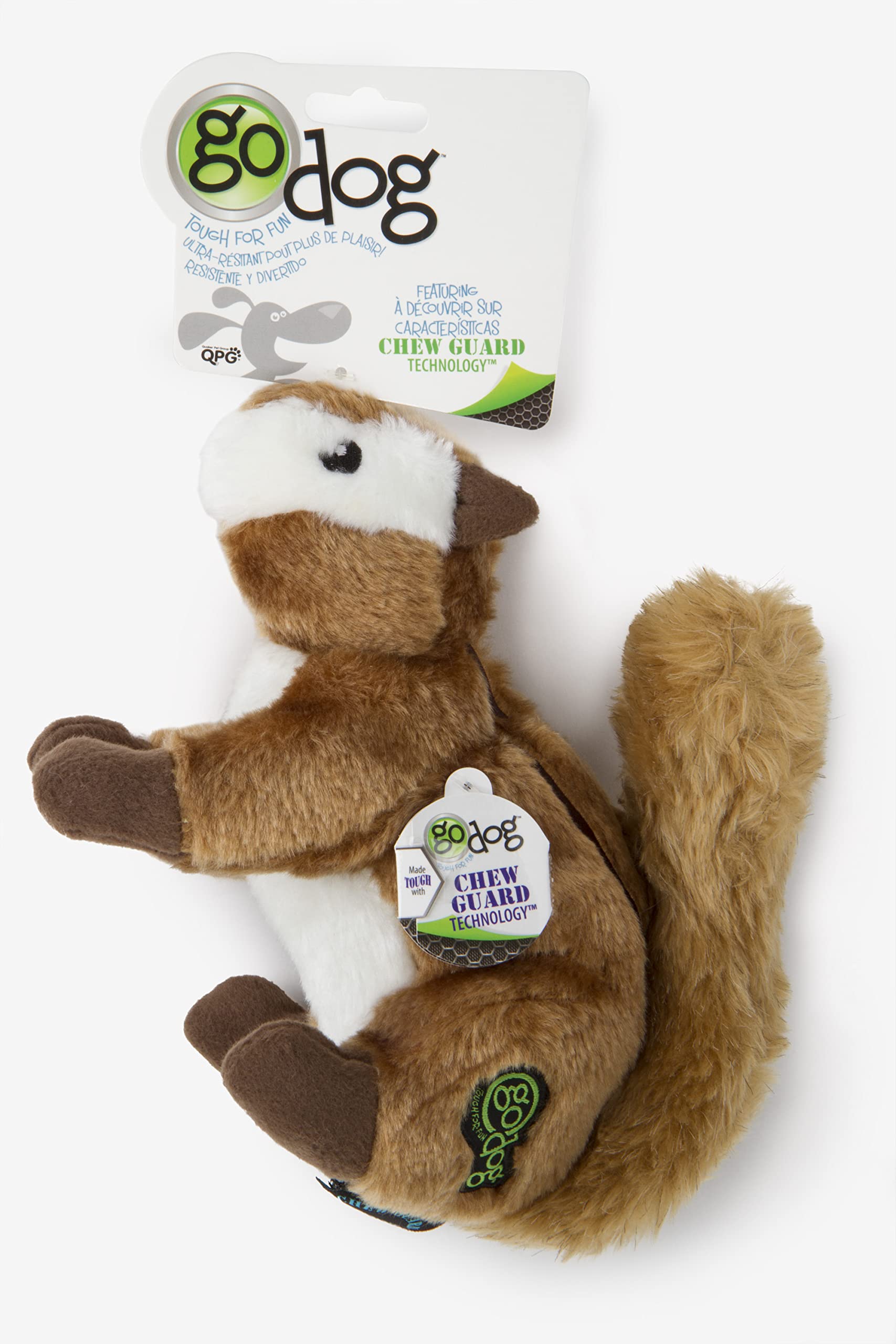 Godog Wildlife Chipmunk Squeaky Plush Dog Toy, Chew Guard Technology - Brown, Large