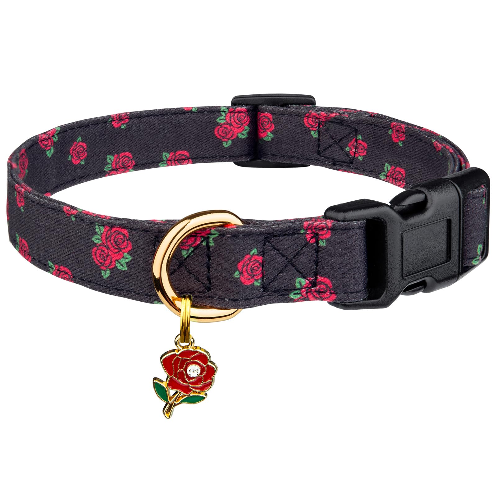 Cotton Handmade Dog Collar Cute And Distinctive Patterns Black Rose With Pendant For Girl Boy Dogs Collars S