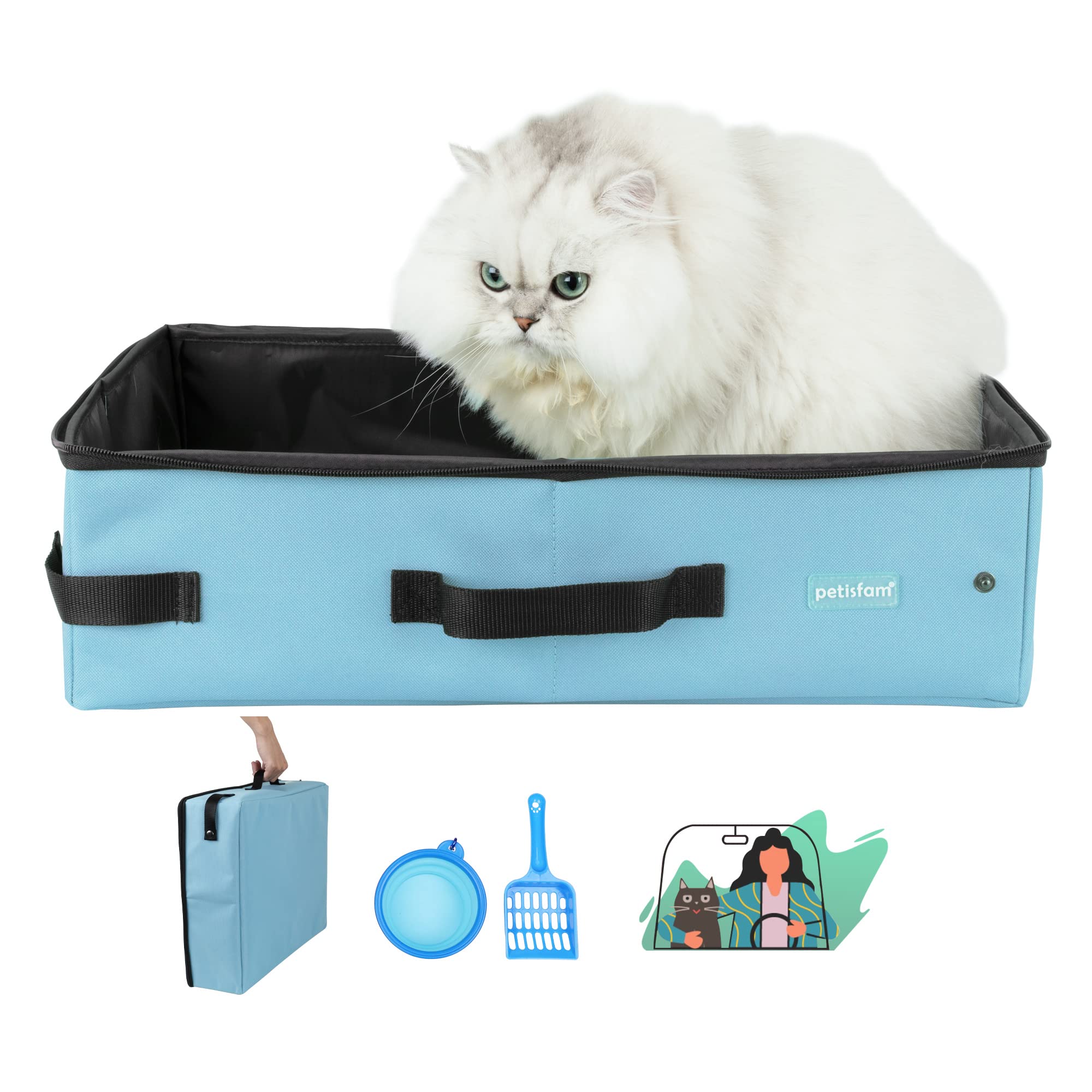 Petisfam Portable Travel Cat Litter Box For Medium Cats And Kitty With Zipped Lid To Keep Litter And Odor Contained