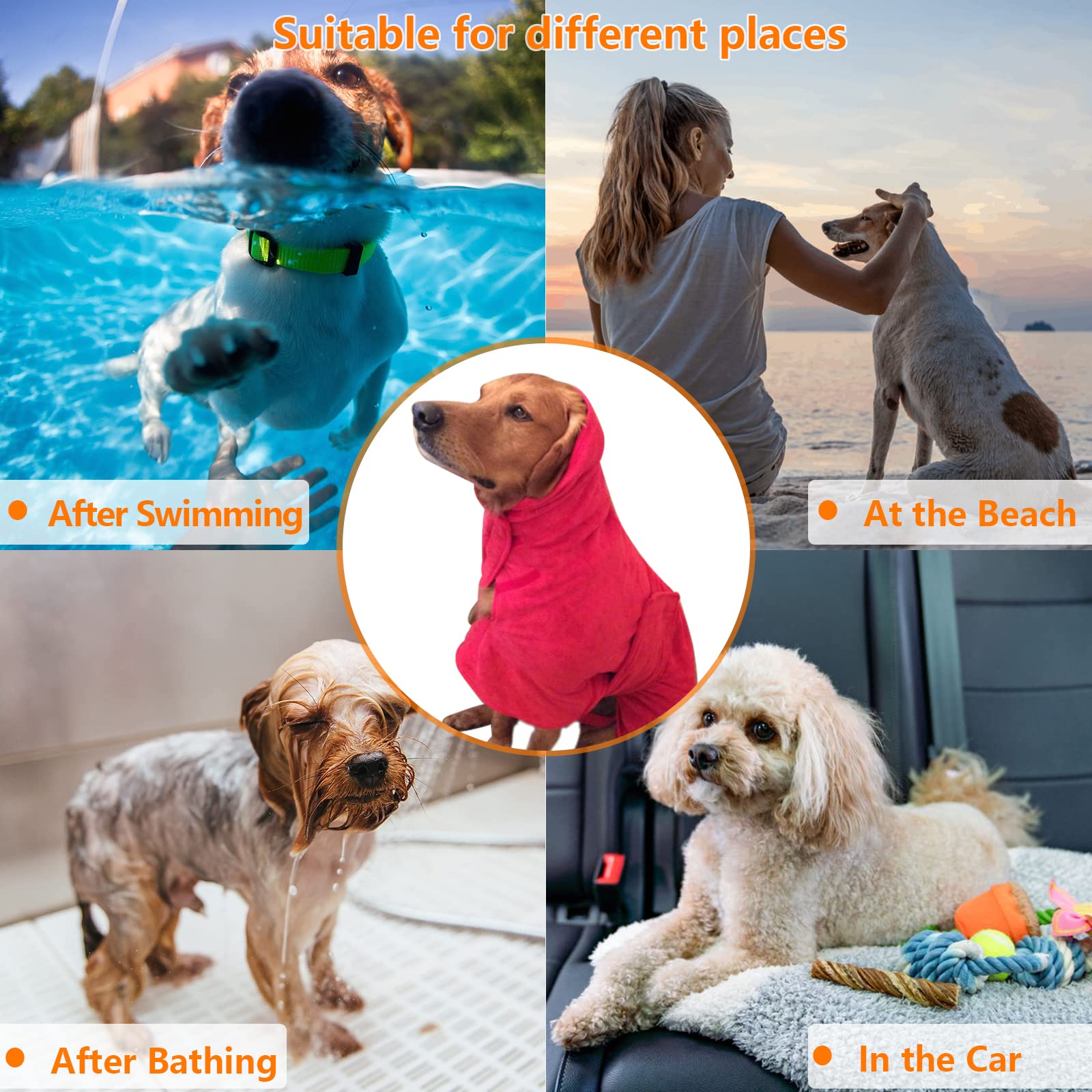Dog Drying Coat Dressing Gown Towel Robe Pet Microfibre Super Absorbent Anxiety Relief Designed Puppy Fit For Xs Small Medium Large Dogs - Purple - Xxl