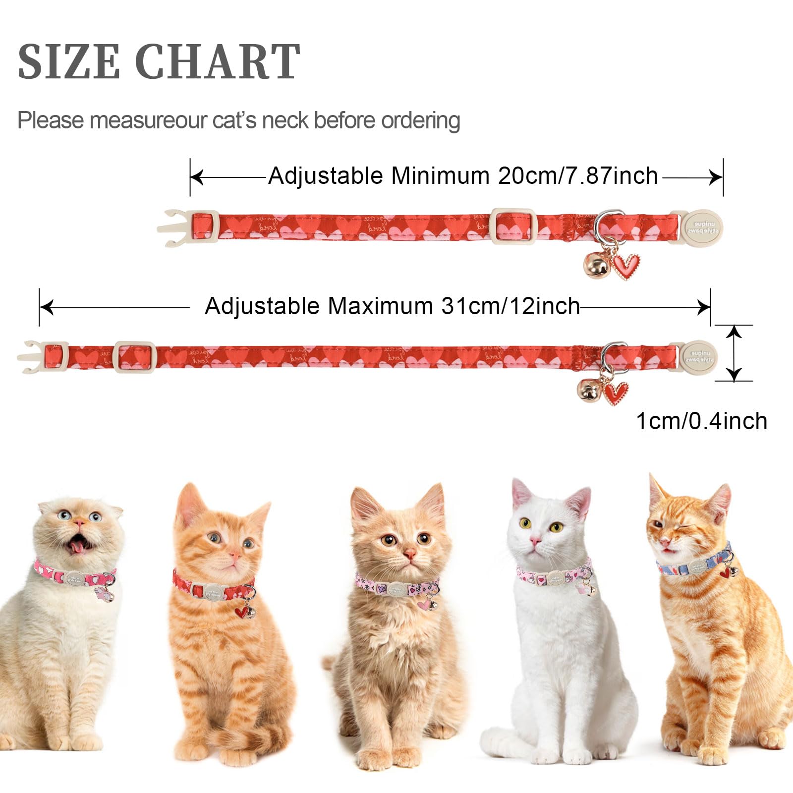 Unique Style Paws 2 Pack Valentine'S Day Kitten Collar Breakaway With Bell&Pendant, Adjustable Safety Red Lip Rainbow Cat Cotton
