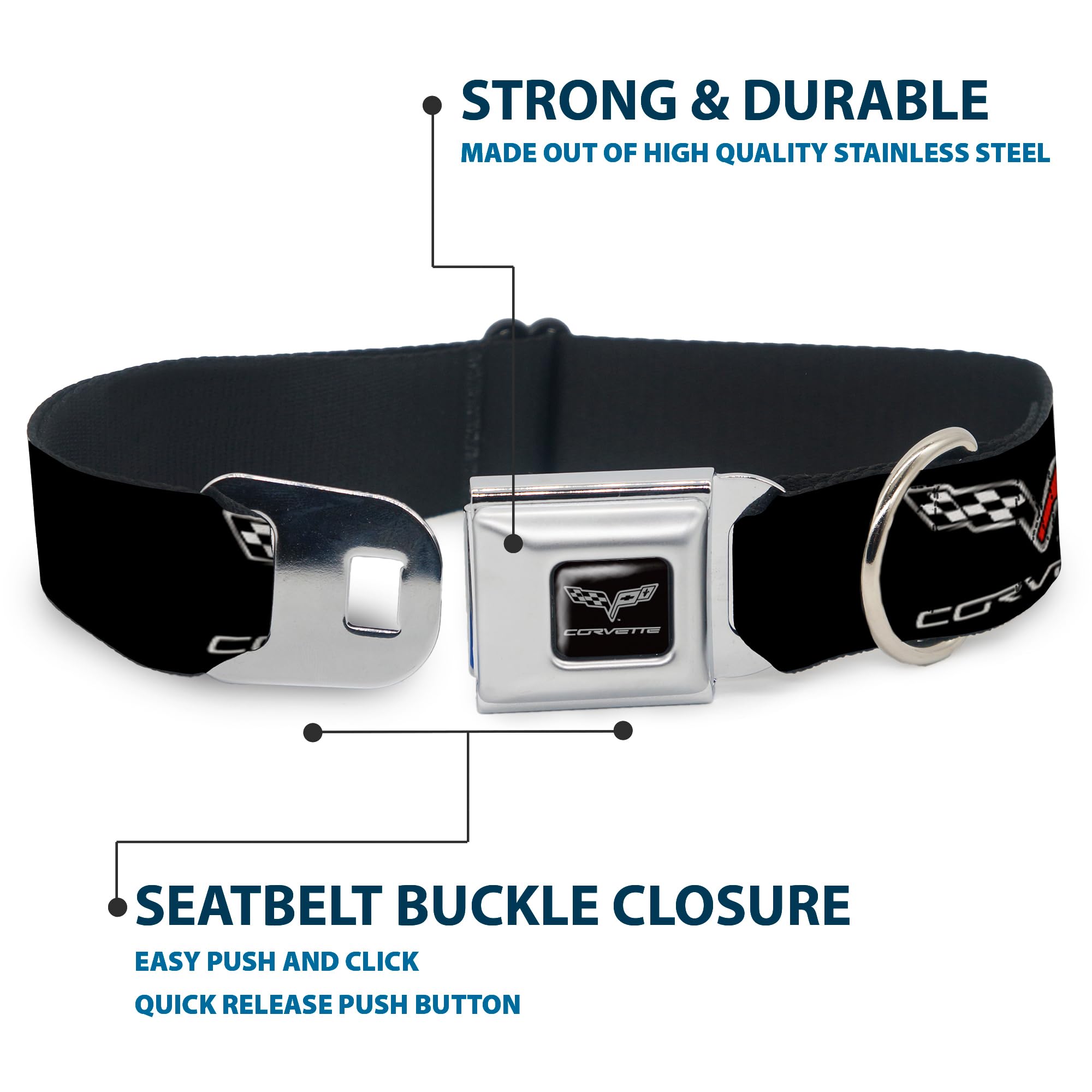 Buckle-Down Seatbelt Buckle Dog Collar - C6 Logo Repeat - 1' Wide - Fits 15-26' Neck - Large