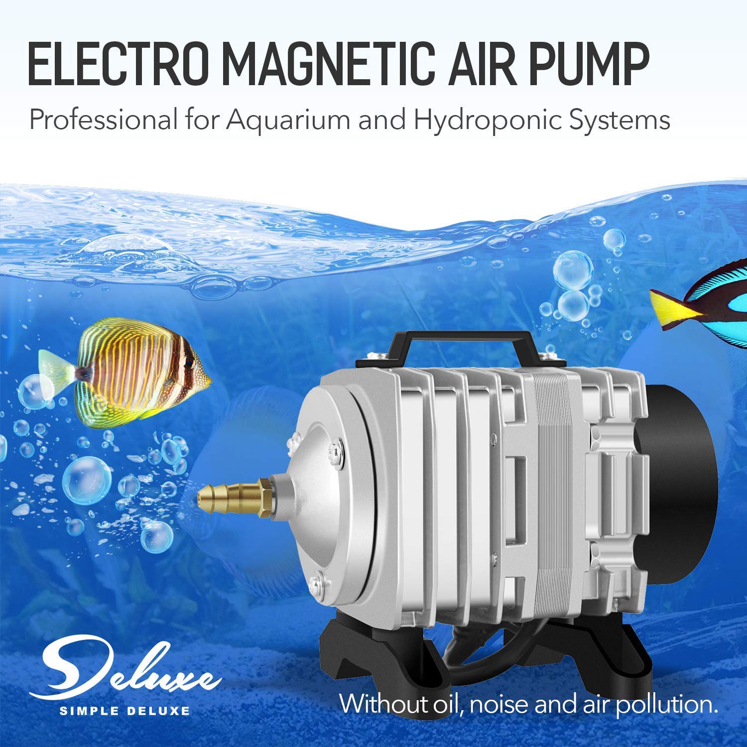 Simple Deluxe 602 GPH Air Pump 18W 38L/min 6 Adjustable Air Flow Outlets with 25 Feet Airline Tubing for Aquarium, Pond, Hydropo