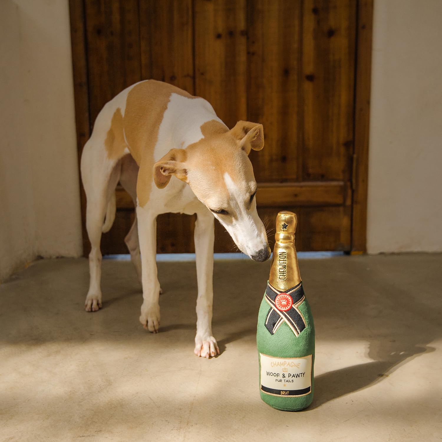 CHEWFFON Dog Toy - Squeaky Plush Champagne Shape Interactive Toy for All Breeds, Green, Model CF-CP-GREEN