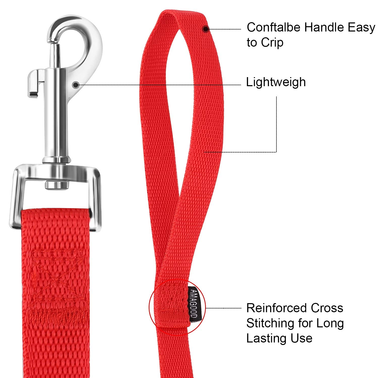 Amagood 6 Ft Puppy/Dog Leash, Strong And Durable Traditional Style Leash With Easy To Use Collar Hook,Dog Lead Great For Small And Medium And Large Dog (1 In X 6 Ft(Pack Of 1), Red)