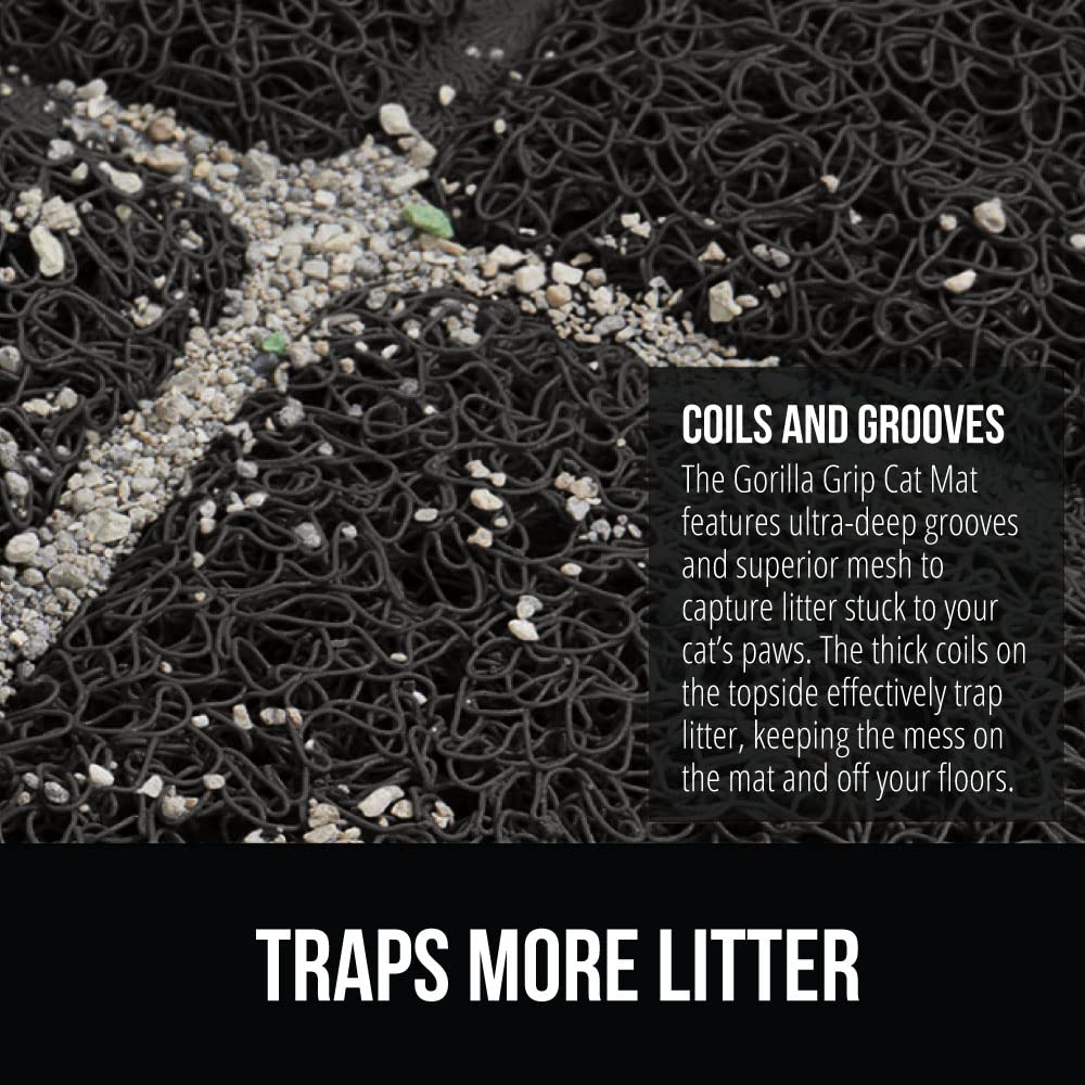 Gorilla Grip Thick Cat Litter Trapping Mat, 24X17, Less Waste, Traps Mess From Box For Cleaner Floors, Stays In Place For Cats, Soft On Kitty Paws, Easy Clean, Small Size, Durable Backing, Black