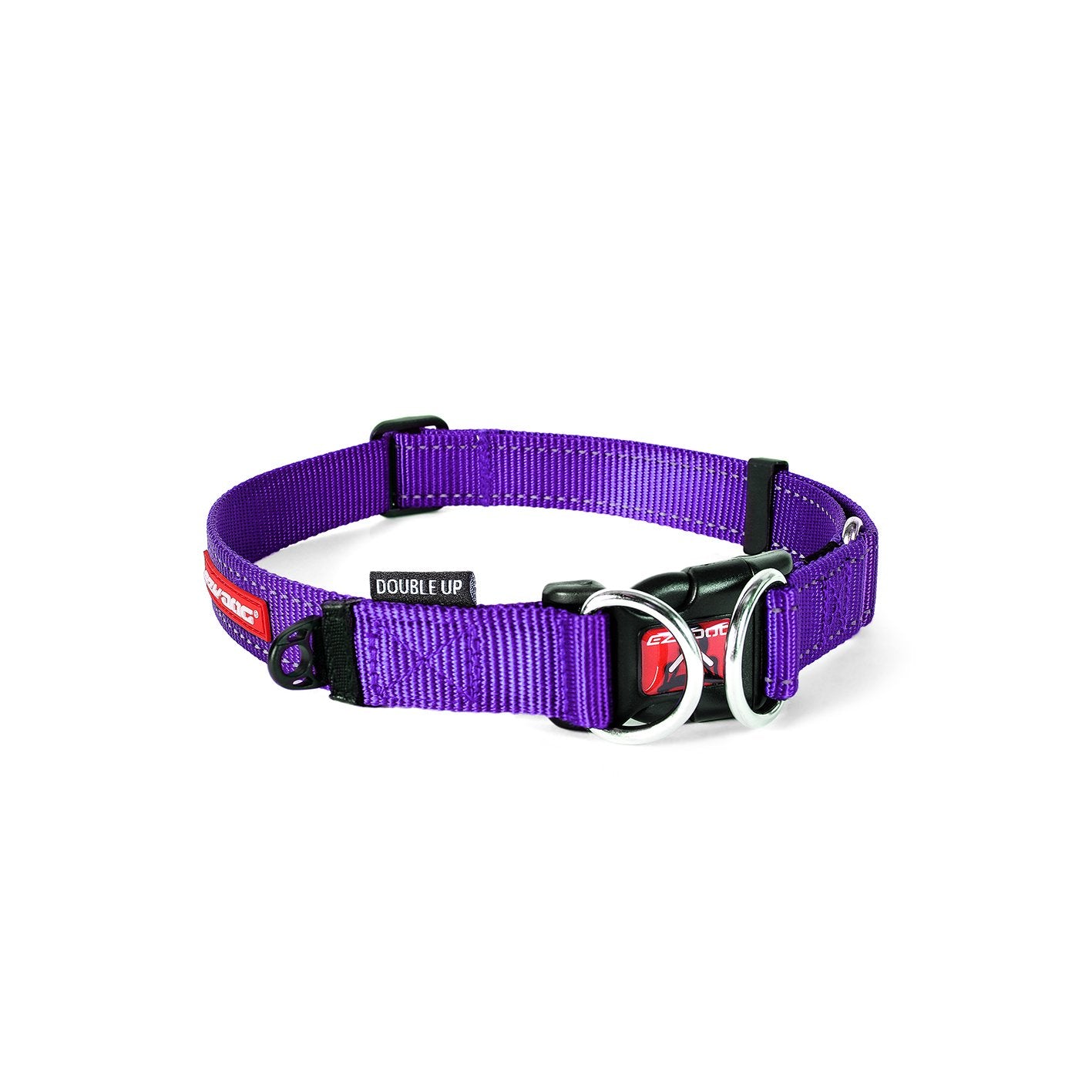 Ezydog Double Up Premium Nylon Dog Collar With Reflective Stitching - Double D-Rings For Superior Strength, Safety, And Comfortability - Non-Rusting And Includes An Id Attachment (Small, Purple)