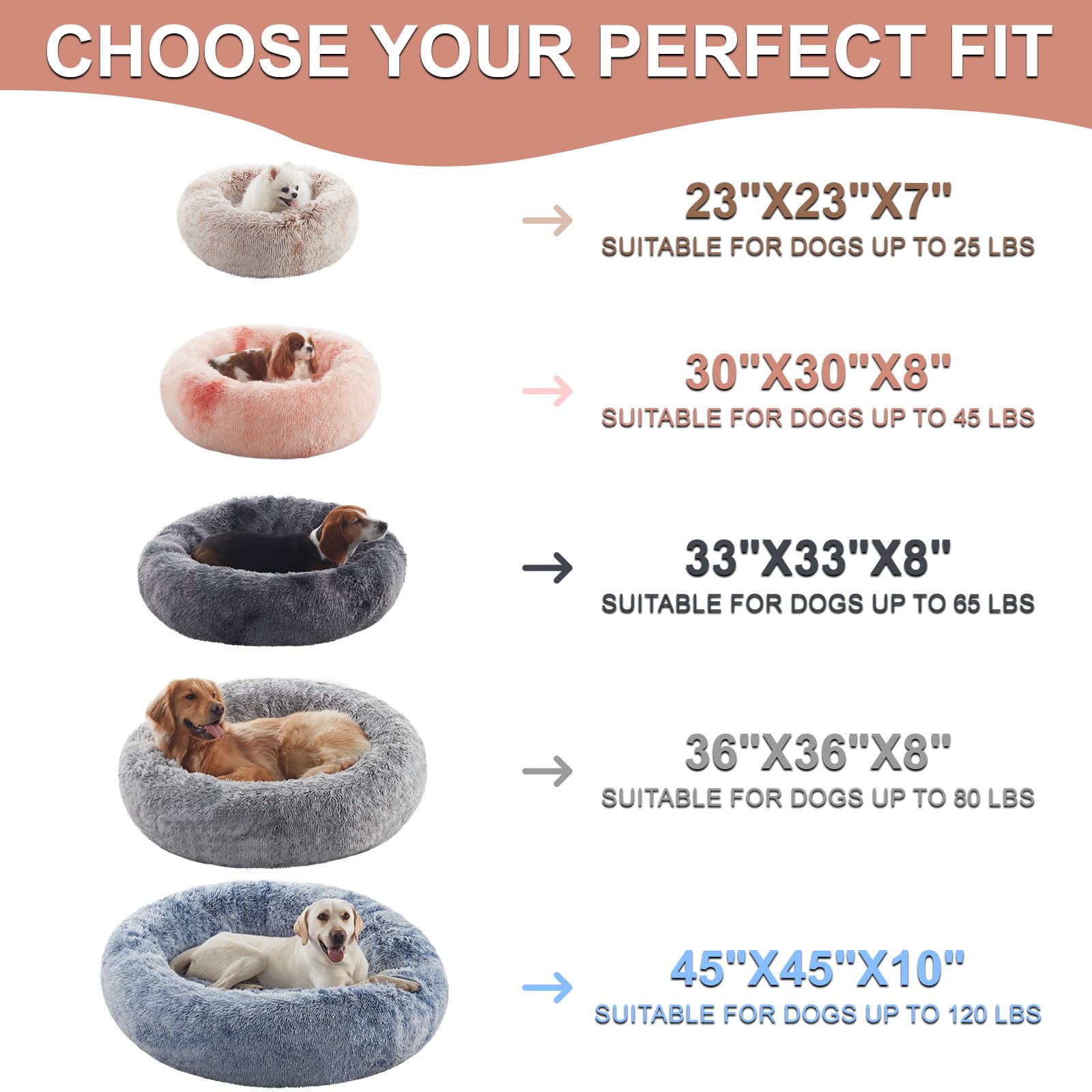 BedStill 36 inches Donut Dog Bed for Large Dogs - Calming Fluffy Round Pet Bed with Removable & Washable Cover,Fits up to 80 lbs