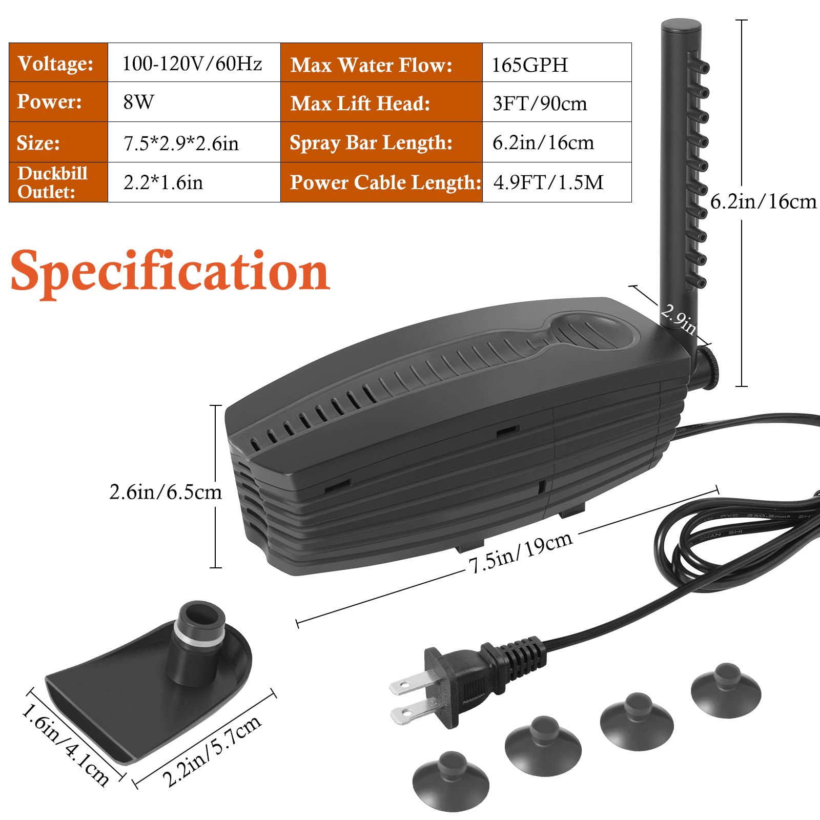 FEDOUR 165GPH U-V Aquarium Filter Pump with Timer for 10-50 Gallon Tanks, Model 138, Includes Biochemical and Activated Carbon Cotton