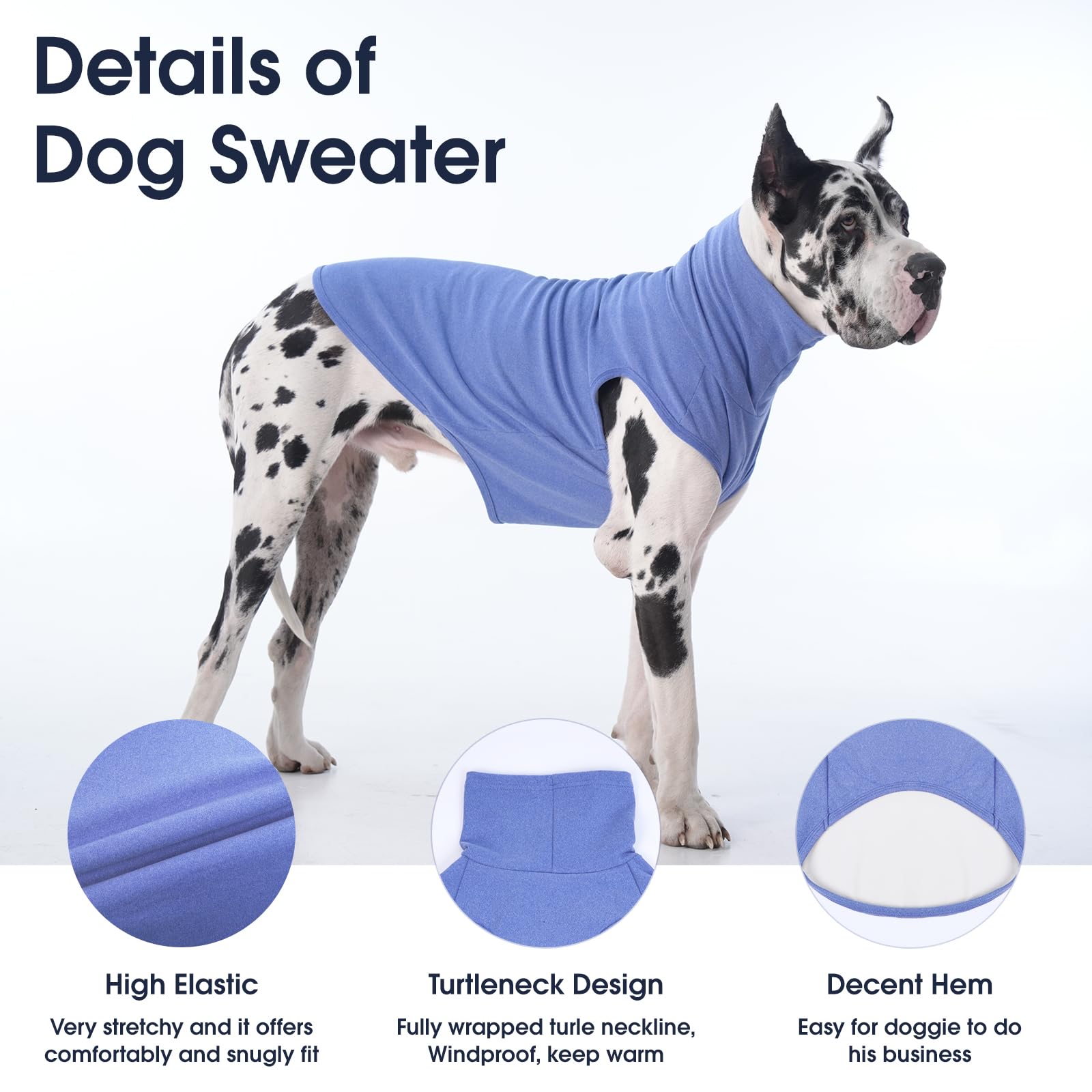 IECOii XXXL Dog Sweater,Stretch Fleece Vest Dog Sweater - Blue,XXX-Large,Christmas Dog Sweater Dog Winter Clothes,Pullover Dog P