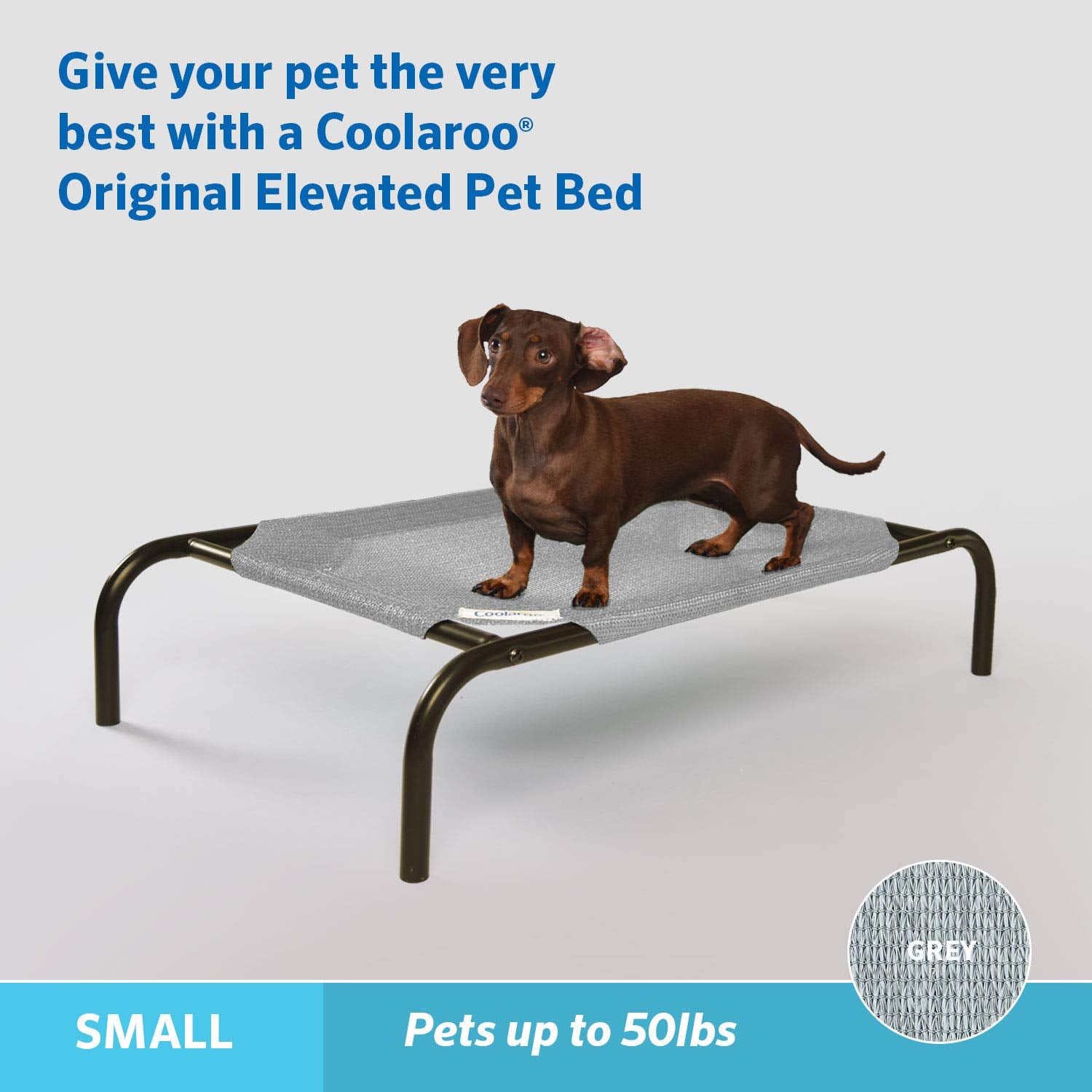 Coolaroo Elevated Dog Bed - Cooling Indoor/Outdoor, Small, Grey, Alloy Steel, Model 436032, 35"L x 22"W x 8"Th
